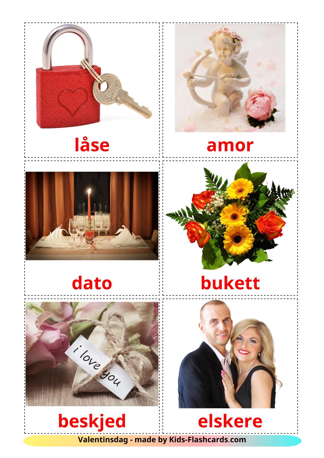 Valentinstag - 18 kostenlose, druckbare Norwegisch Flashcards 