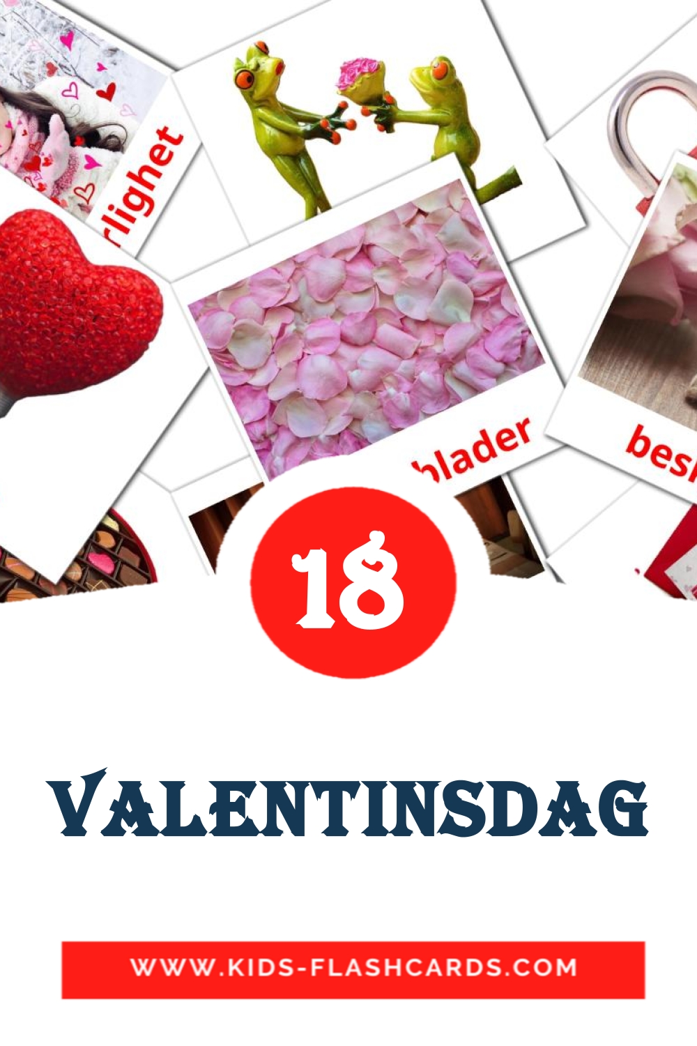 18 tarjetas didacticas de Valentinsdag para el jardín de infancia en noruego
