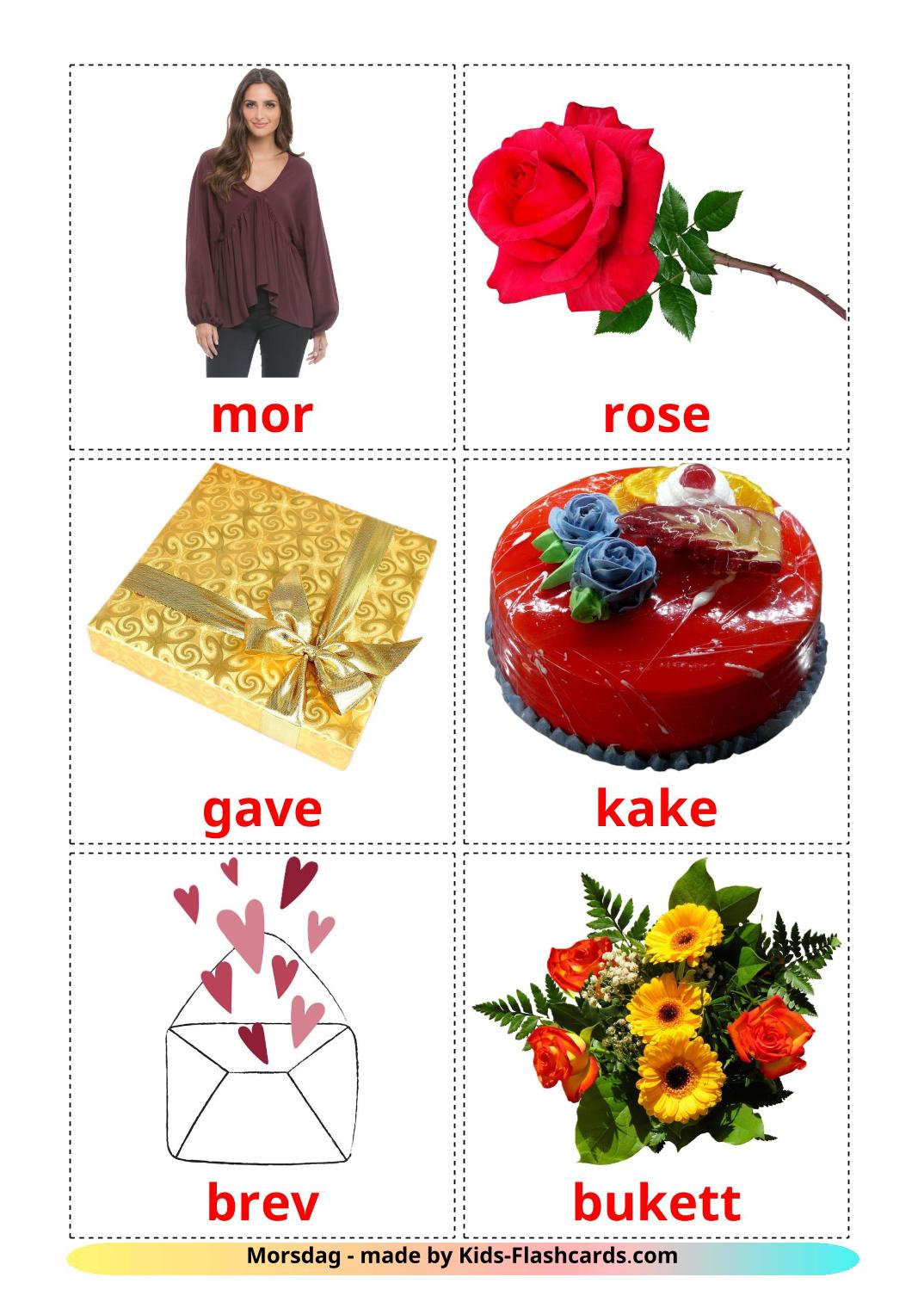 Mother's day - 25 Free Printable norwegian Flashcards 