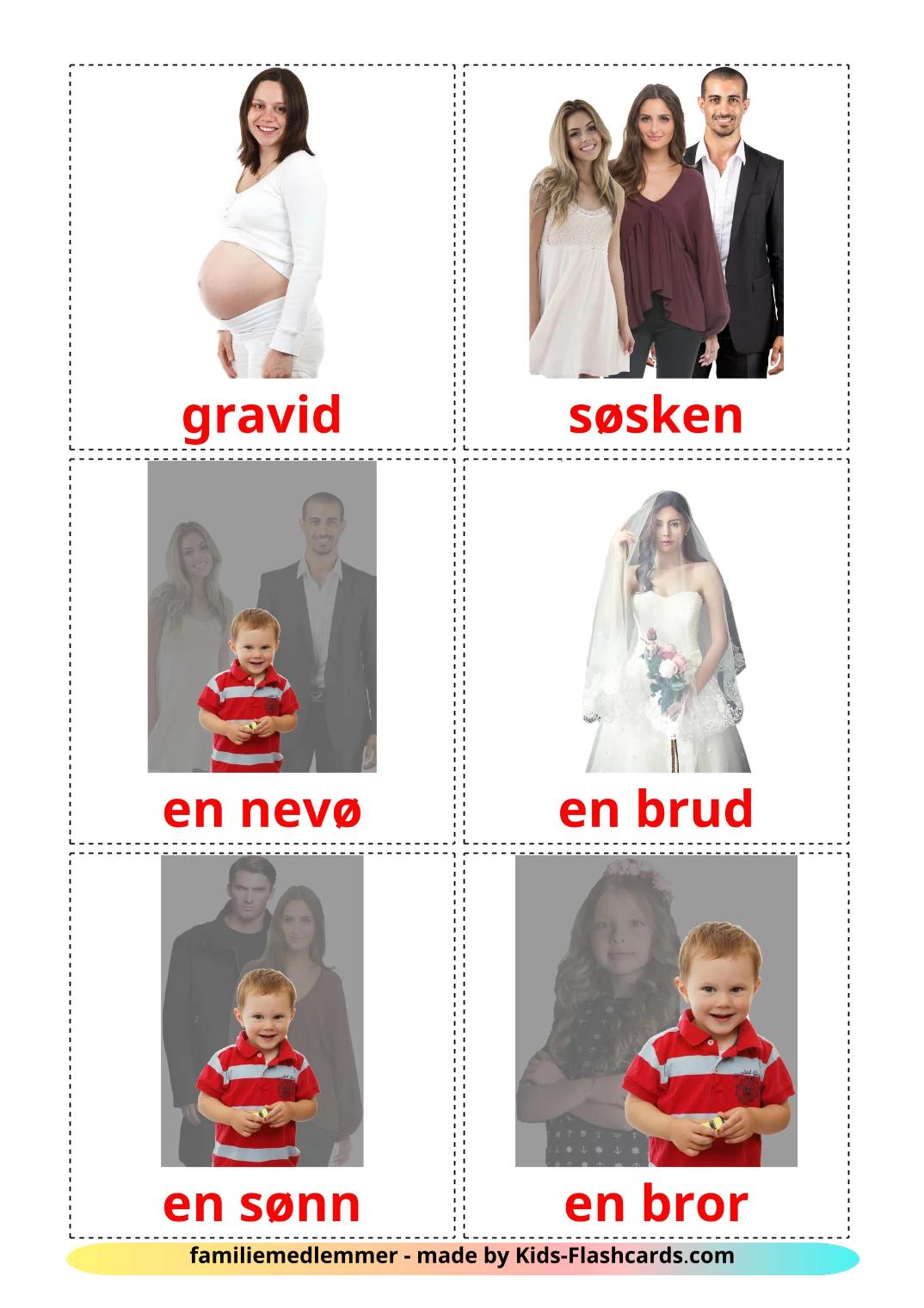 Membros da família - 32 Flashcards norueguêses gratuitos para impressão