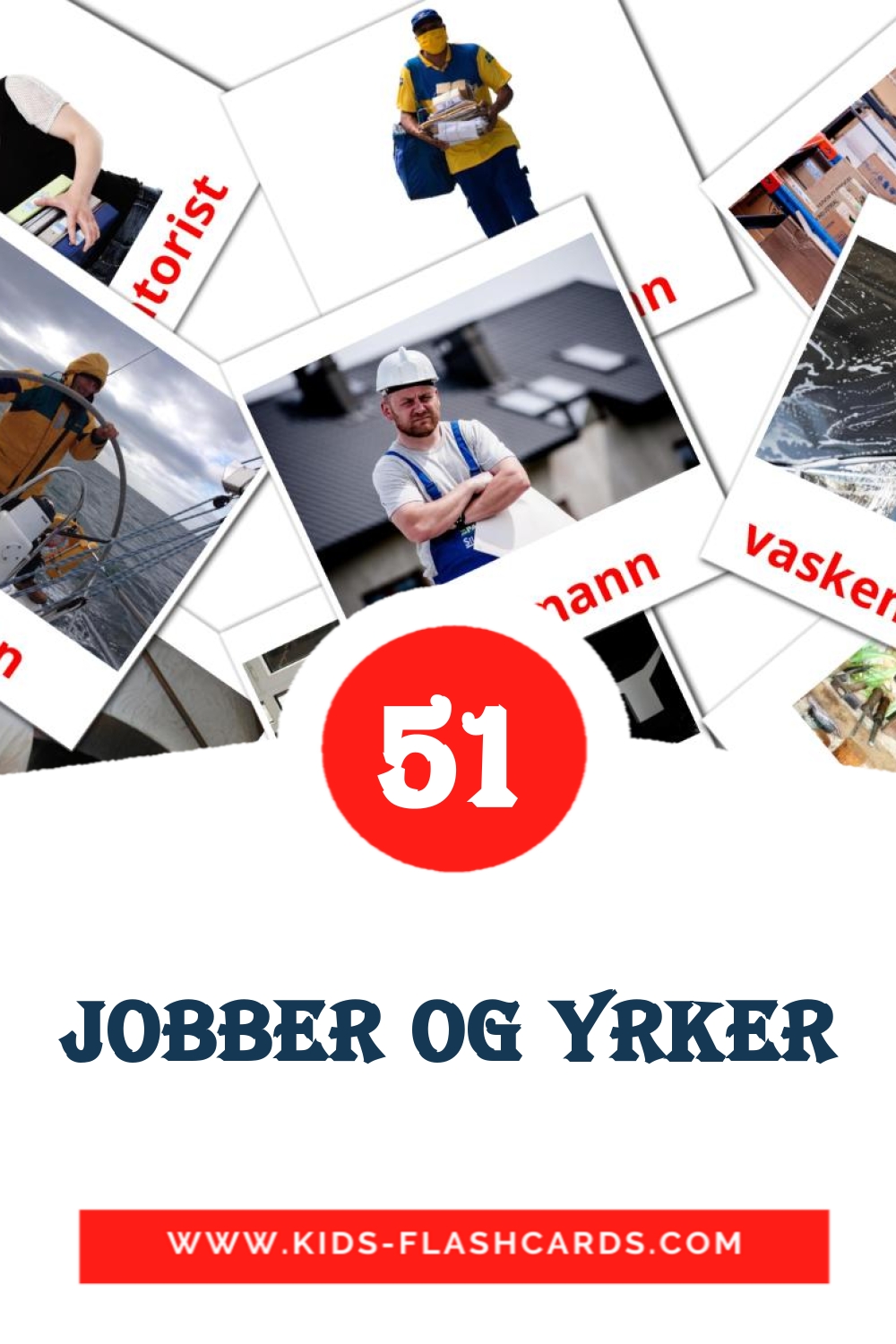 51 tarjetas didacticas de Jobber og yrker para el jardín de infancia en noruego