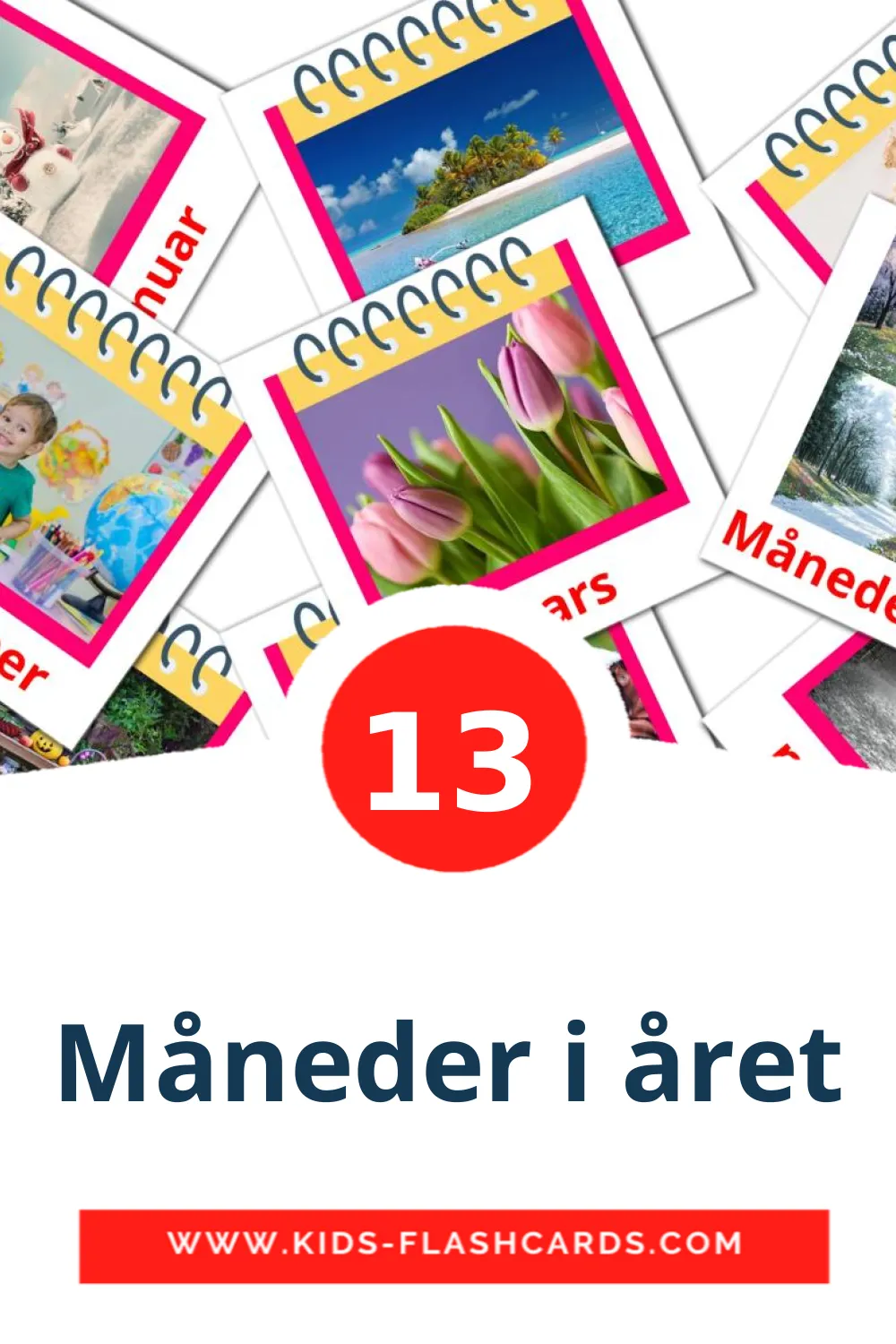 13 Cartões com Imagens de Måneder i året para Jardim de Infância em norueguês