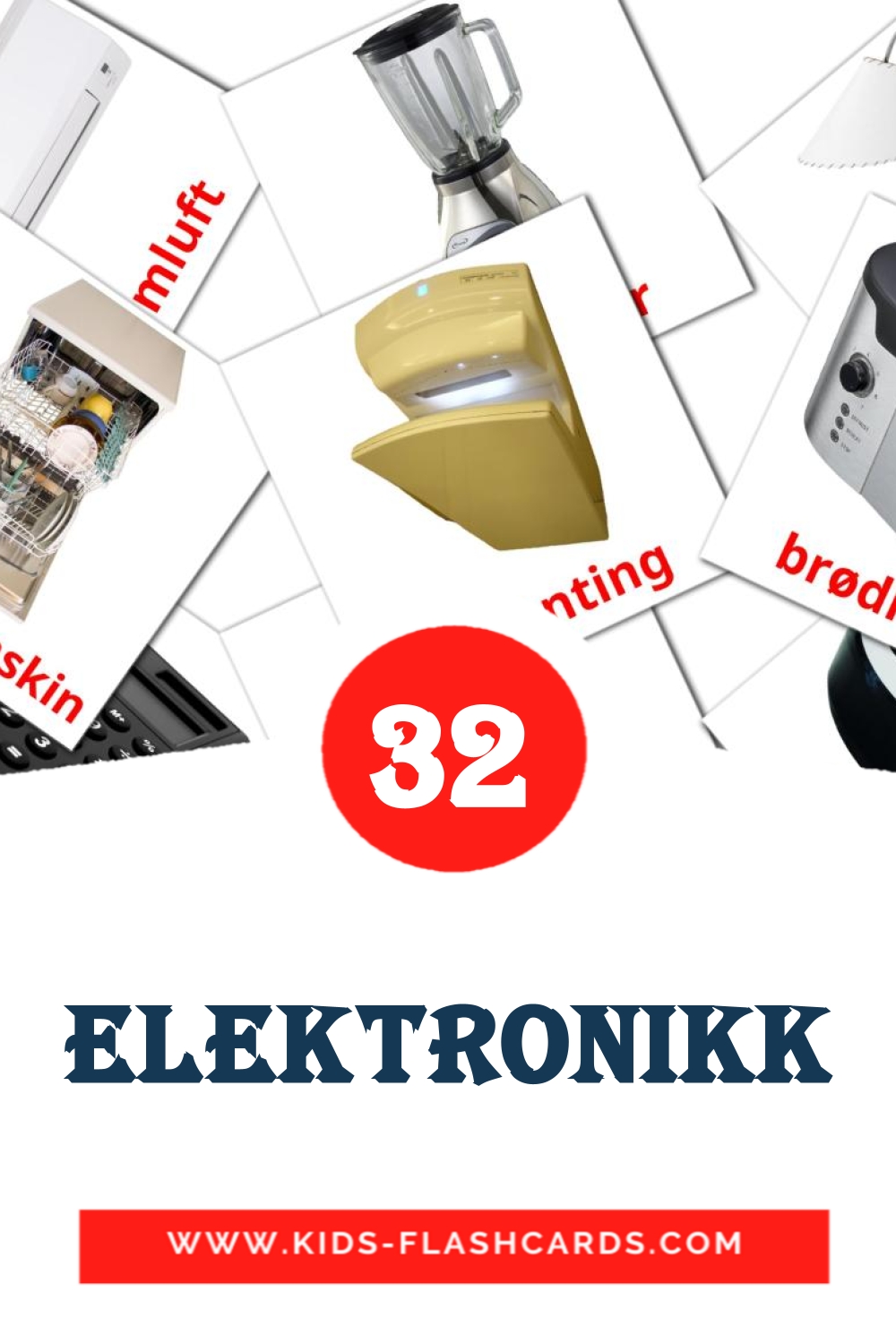 32 Cartões com Imagens de Elektronikk para Jardim de Infância em norueguês