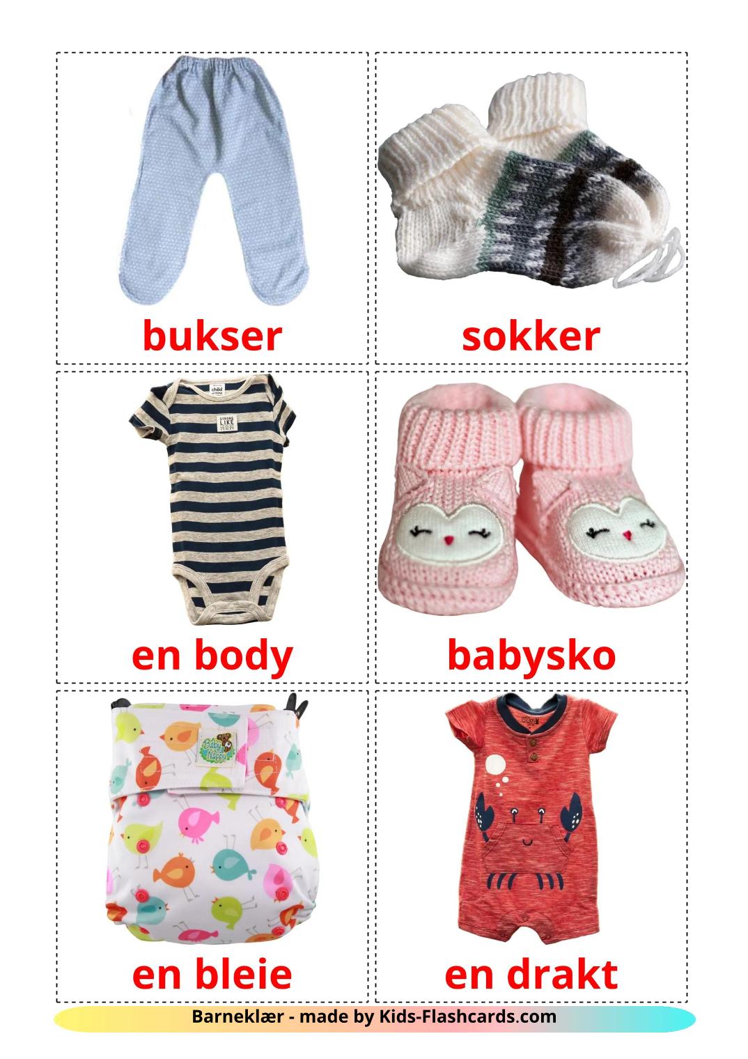 Roupas do Bebê - 12 Flashcards norueguêses gratuitos para impressão