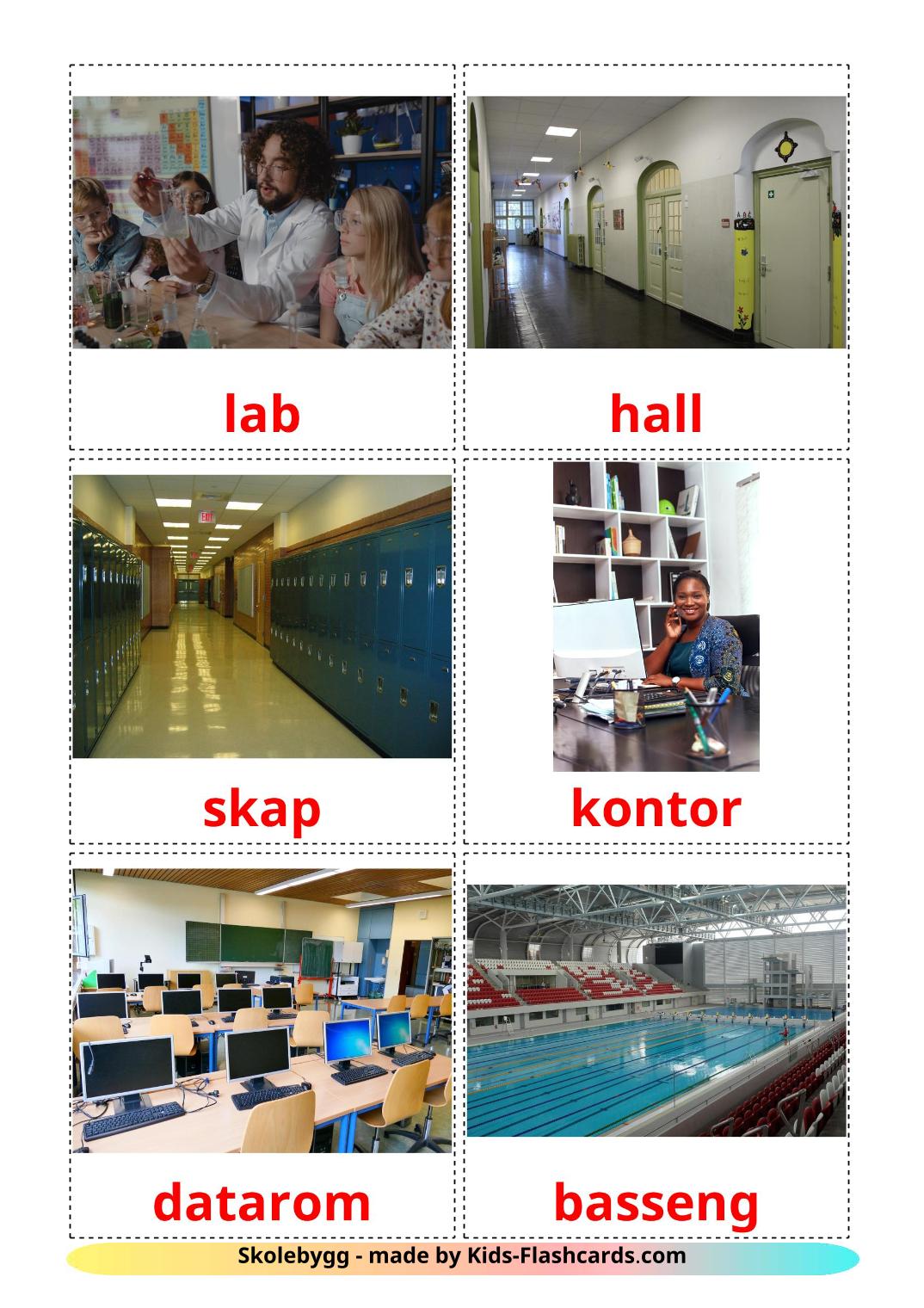 Edificio scolastico - 17 flashcards norvegese stampabili gratuitamente