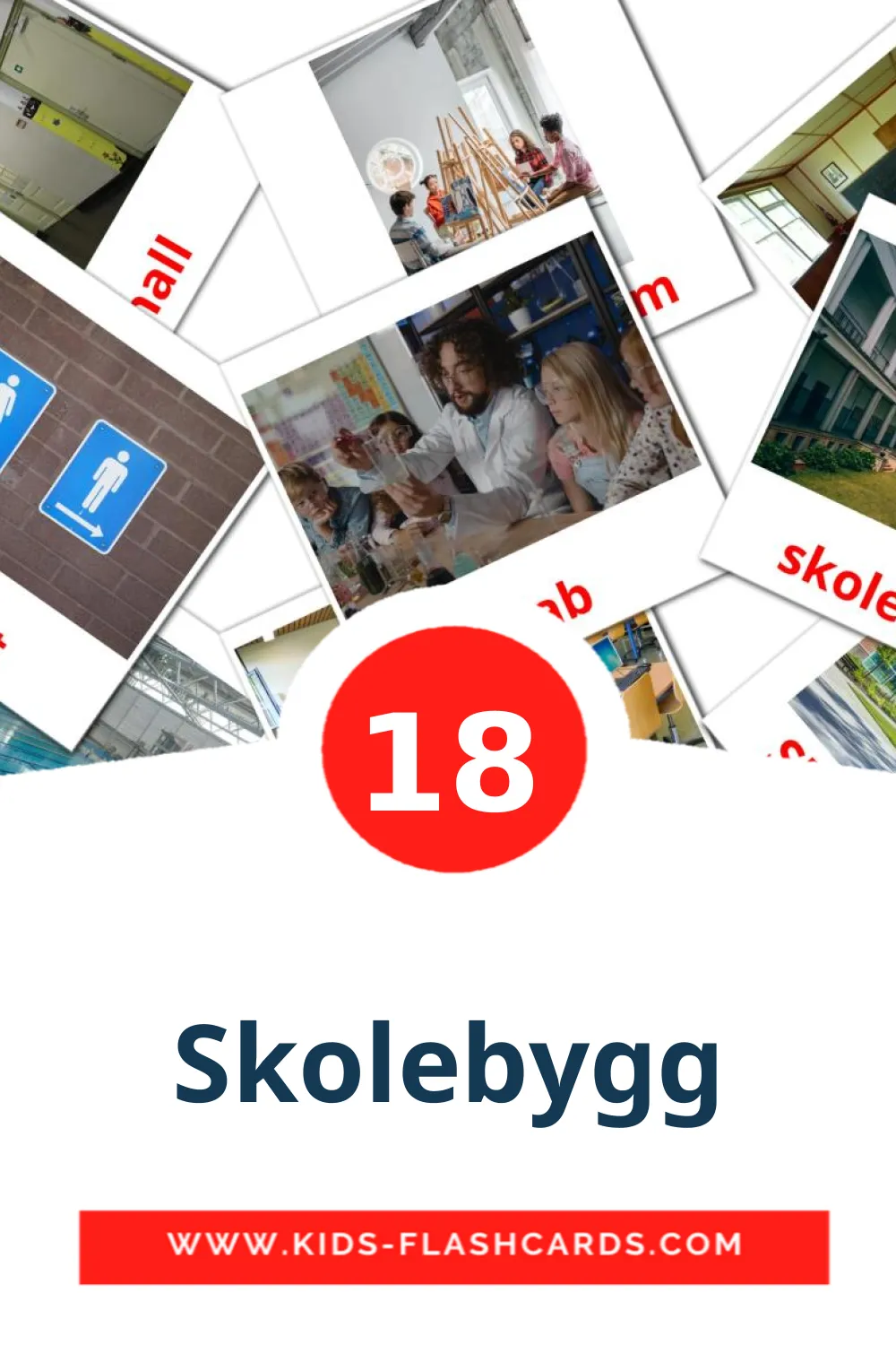 18 Cartões com Imagens de Skolebygg para Jardim de Infância em norueguês