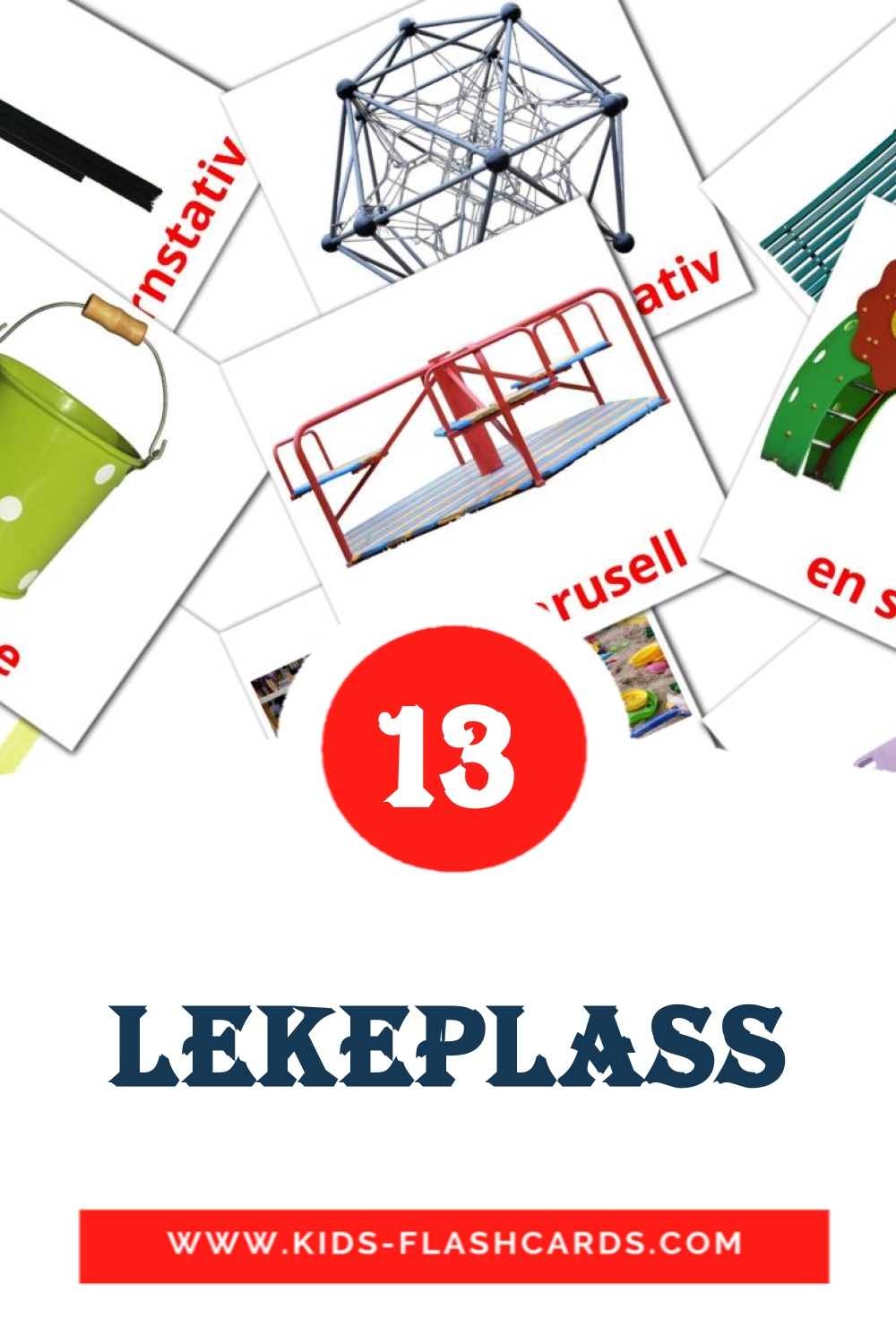 13 carte illustrate di Lekeplass per la scuola materna in norvegese