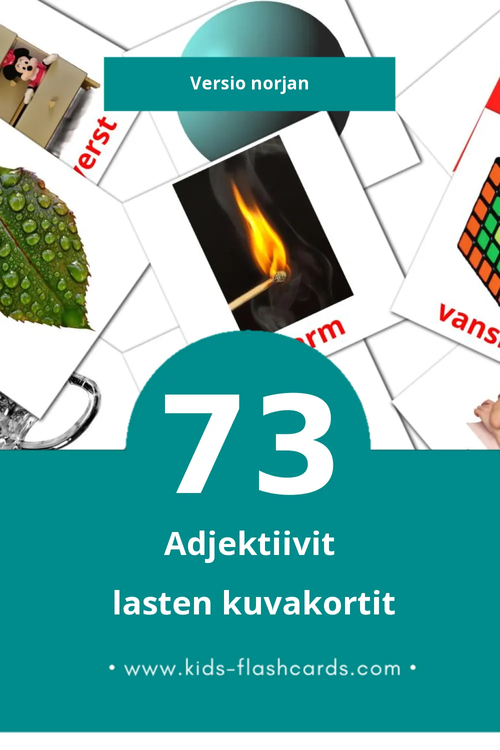 Adjektiver lasten kuvakortit pikkulapsille (73 korttia Norjanksi)