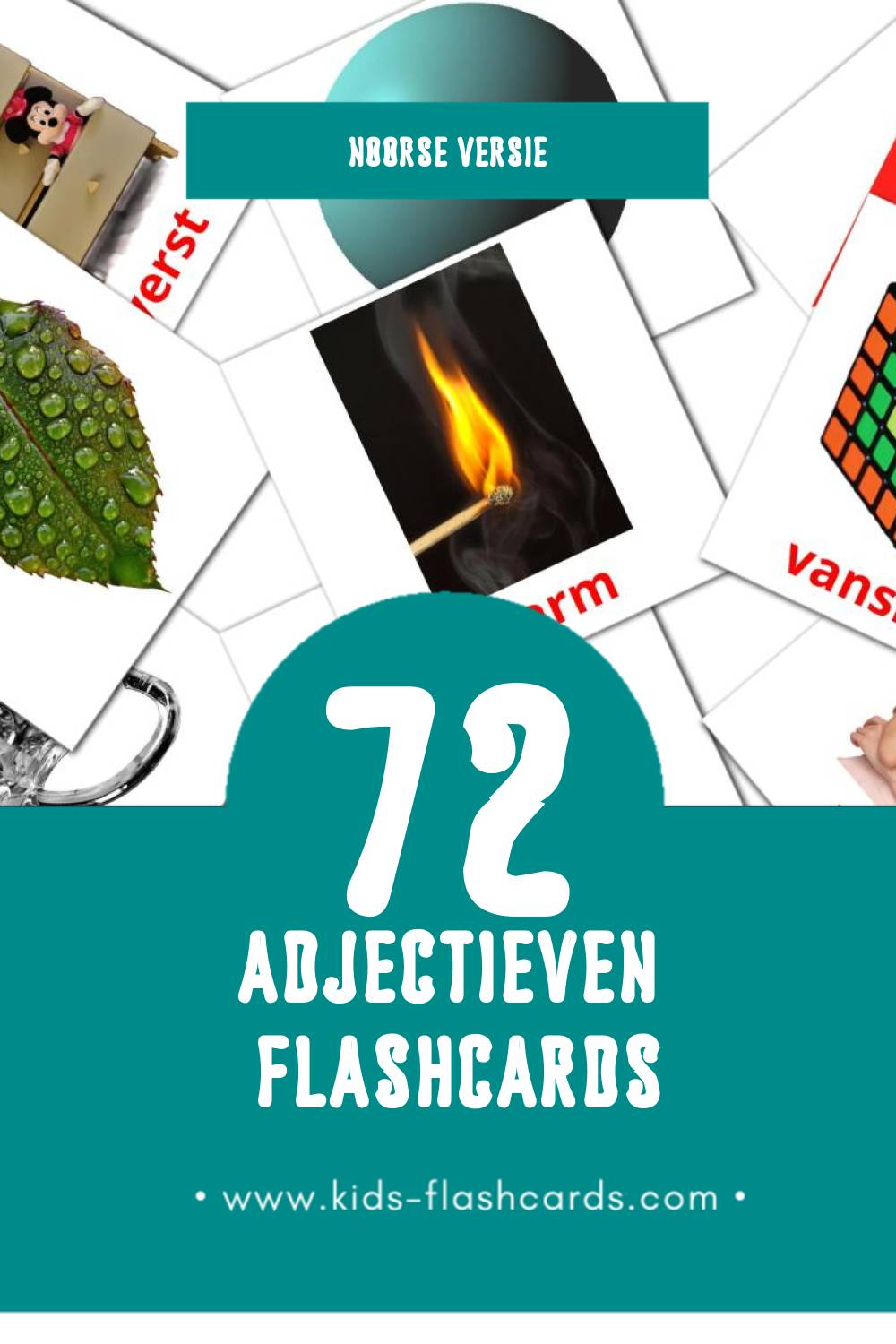 Visuele Adjektiv Flashcards voor Kleuters (72 kaarten in het Noors)