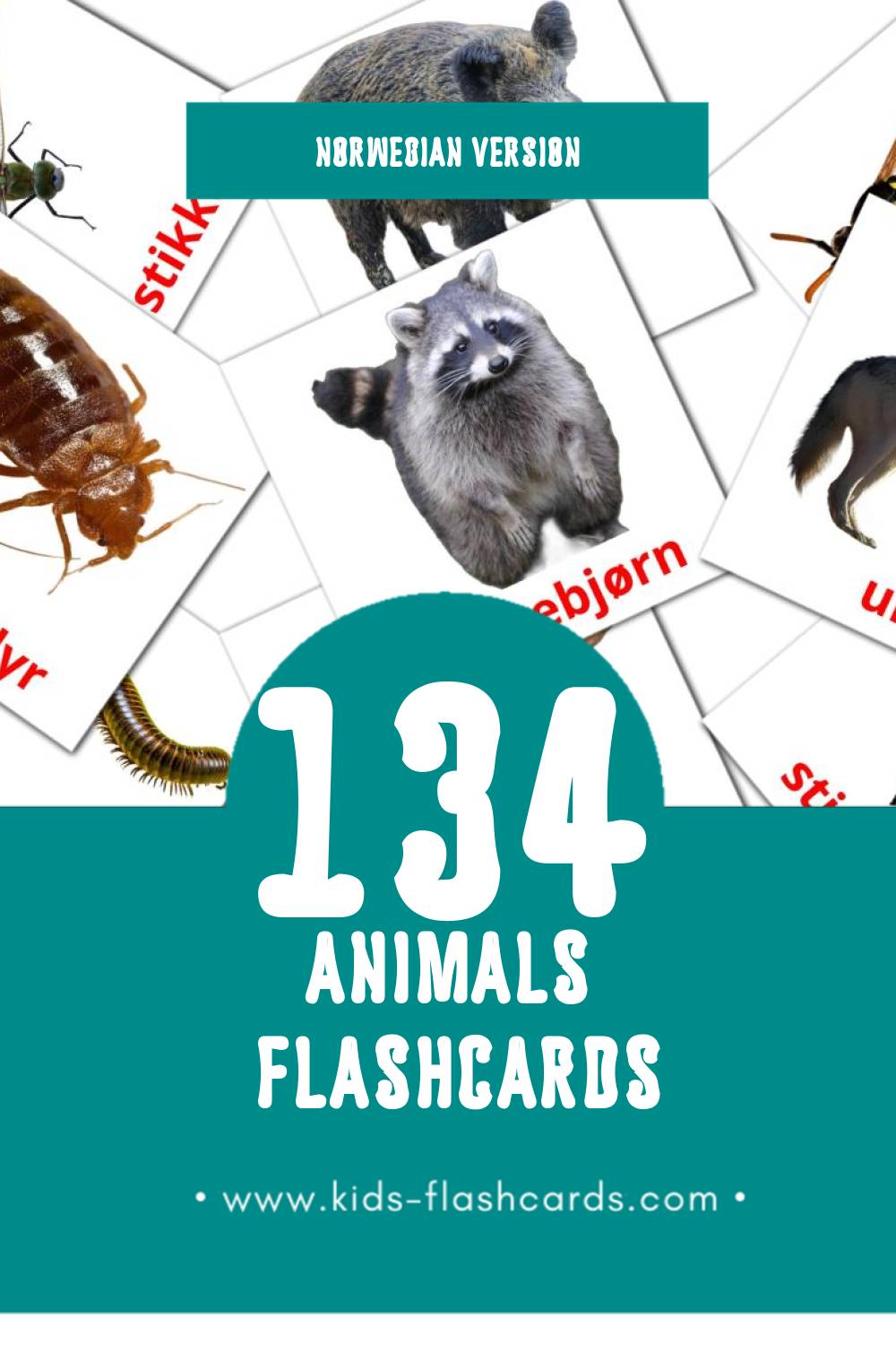 Visual dyr Flashcards for Toddlers (134 cards in Norwegian)