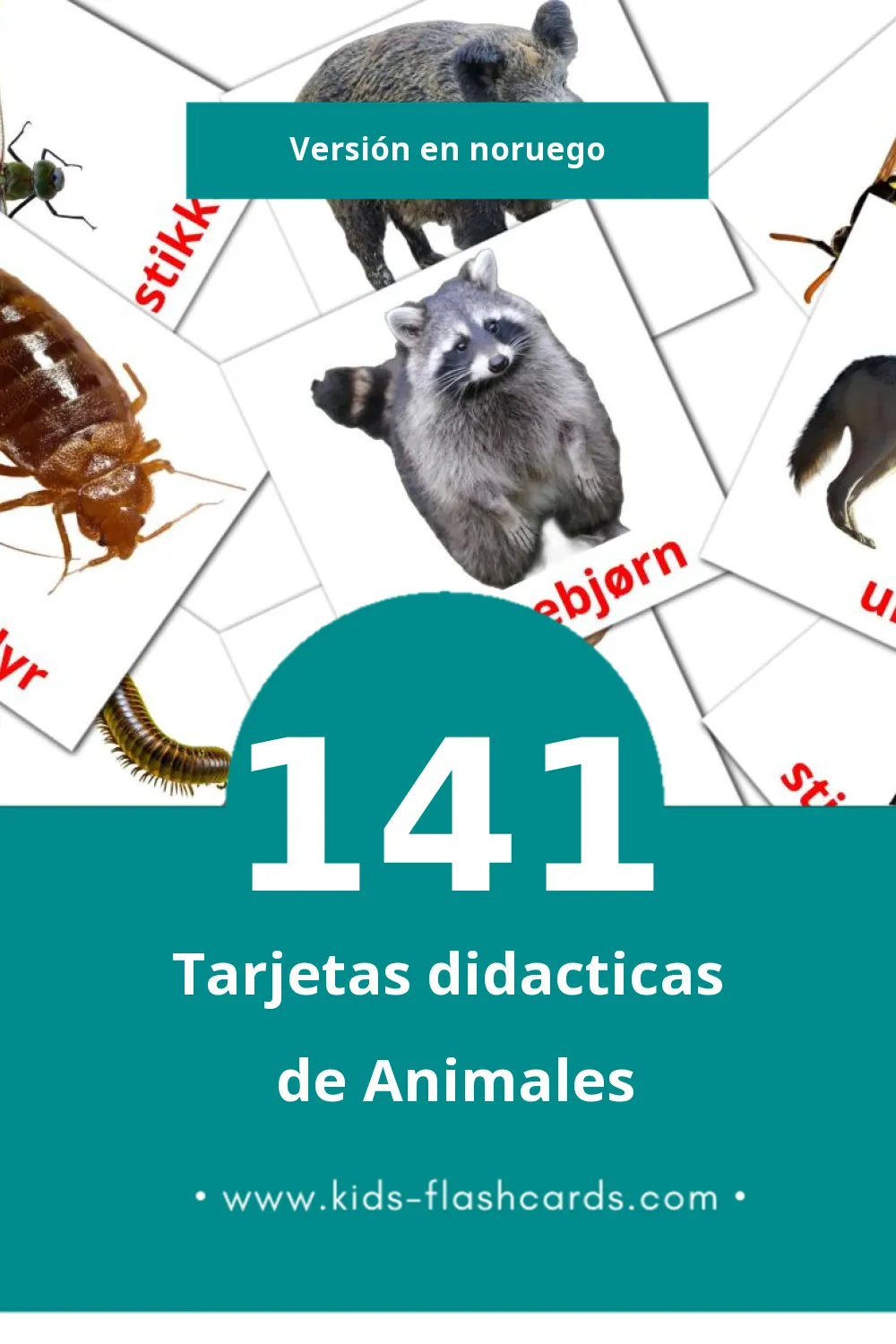 Tarjetas visuales de Dyr para niños pequeños (141 tarjetas en Noruego)