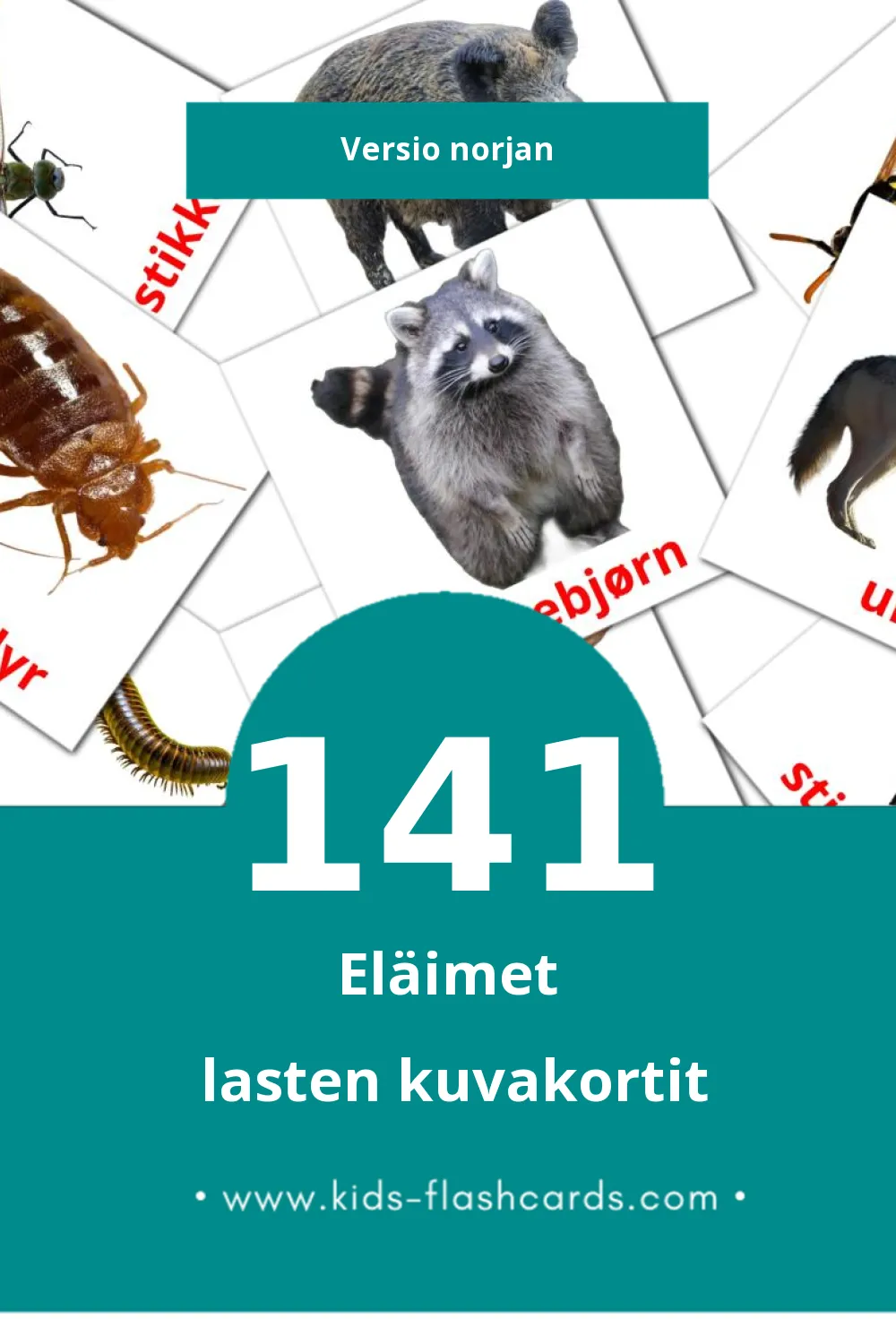 Dyr lasten kuvakortit pikkulapsille (141 korttia Norjanksi)