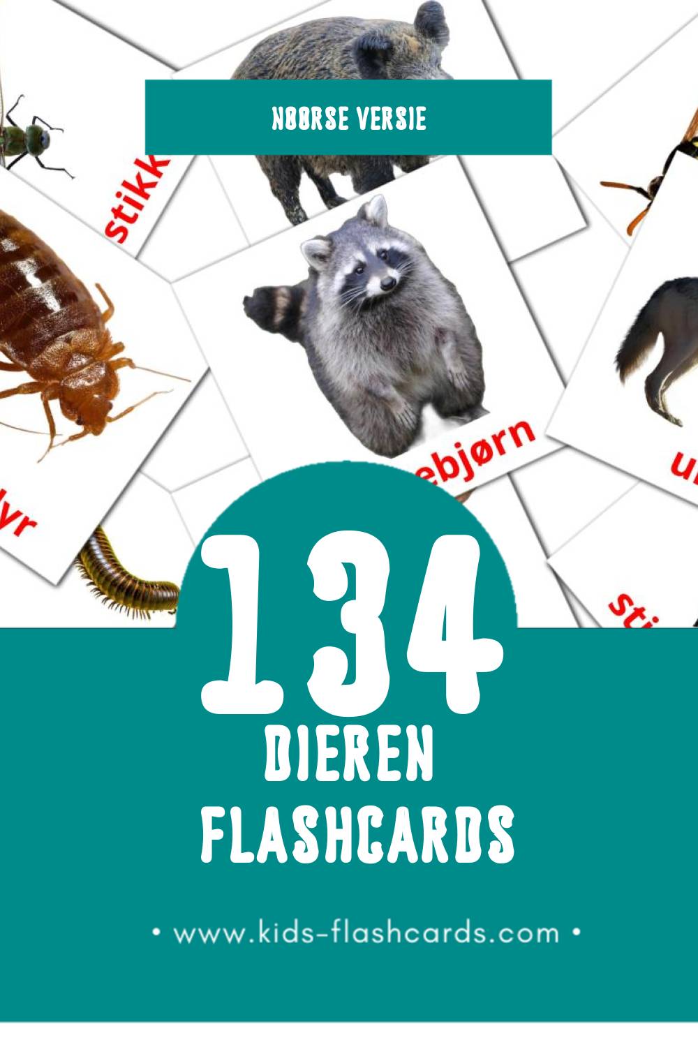 Visuele Dyr Flashcards voor Kleuters (134 kaarten in het Noors)