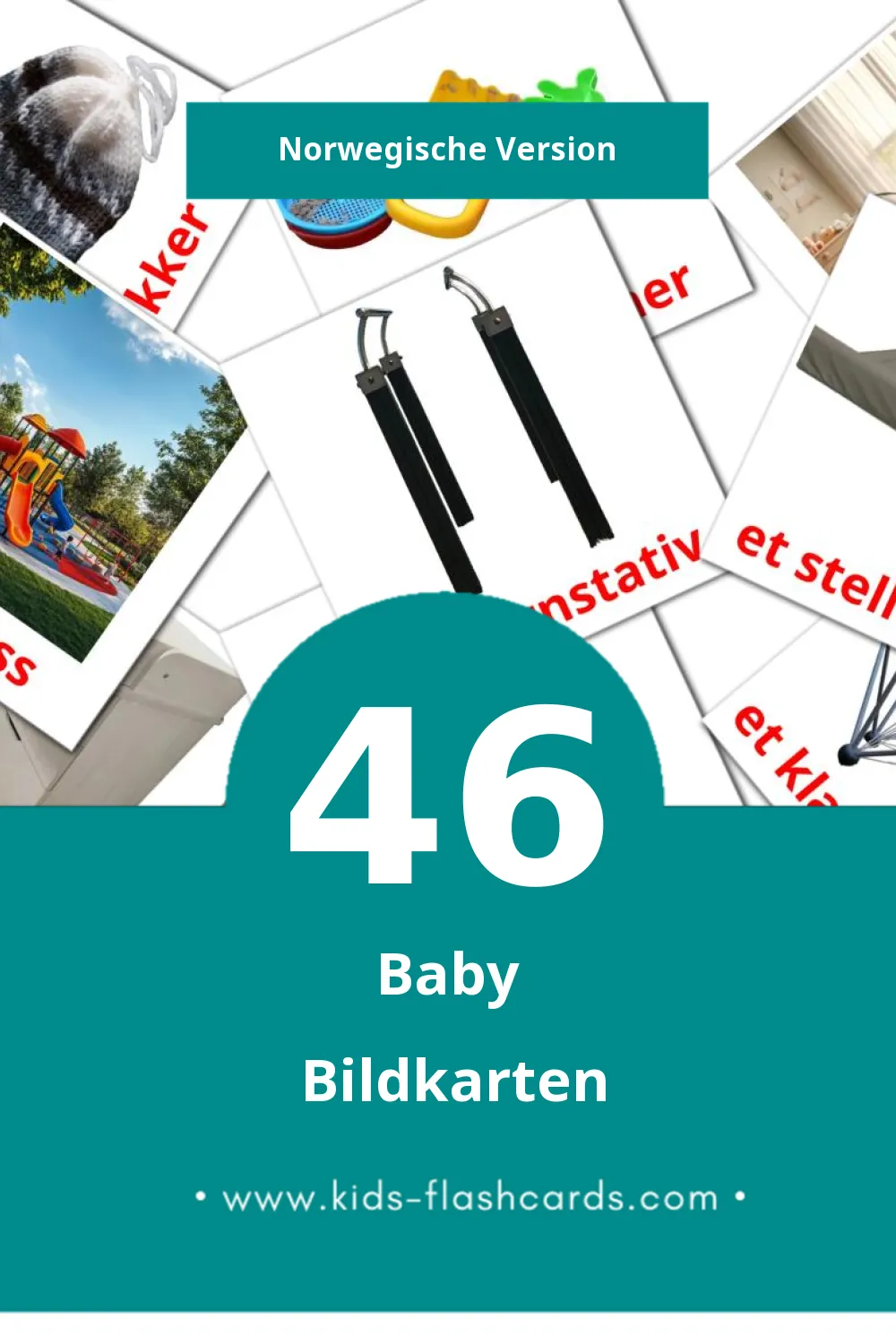 Visual Baby Flashcards für Kleinkinder (46 Karten in Norwegisch)