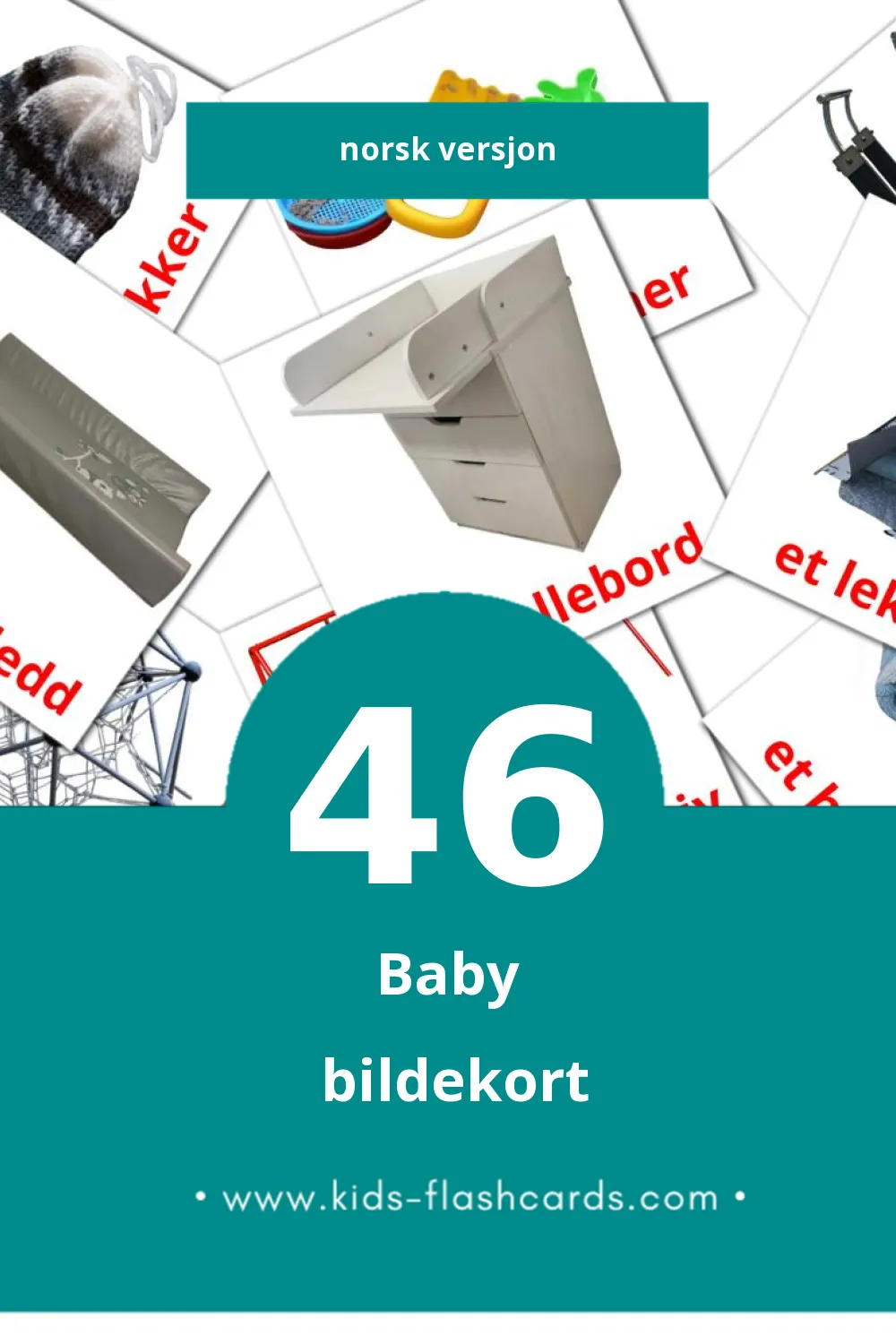 Visuelle Baby bildekort for småbarn (46 kort på Norsk)