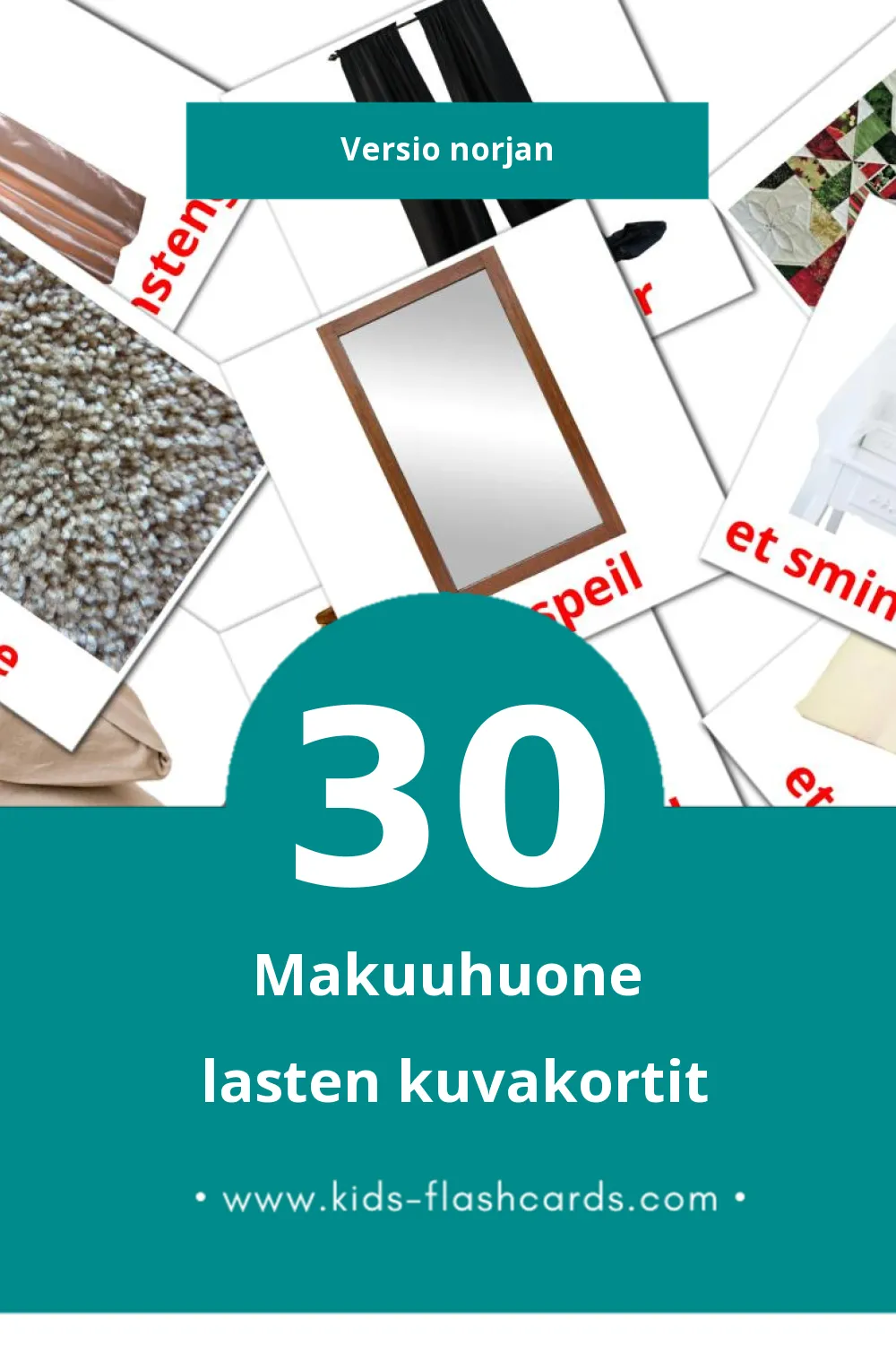Soverom lasten kuvakortit pikkulapsille (30 korttia Norjanksi)