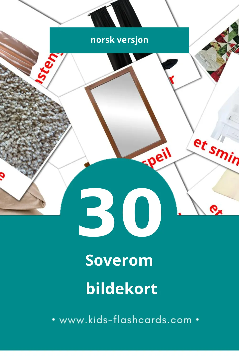 Visuelle Soverom bildekort for småbarn (30 kort på Norsk)