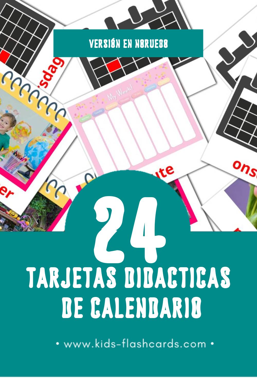 Tarjetas visuales de Kalender para niños pequeños (24 tarjetas en Noruego)