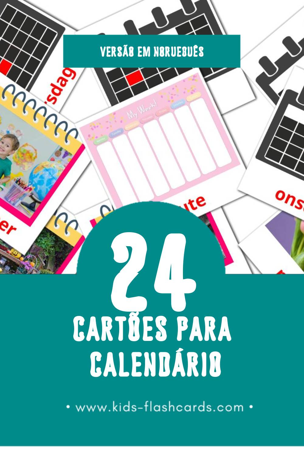 Flashcards de Kalender Visuais para Toddlers (24 cartões em Norueguês)