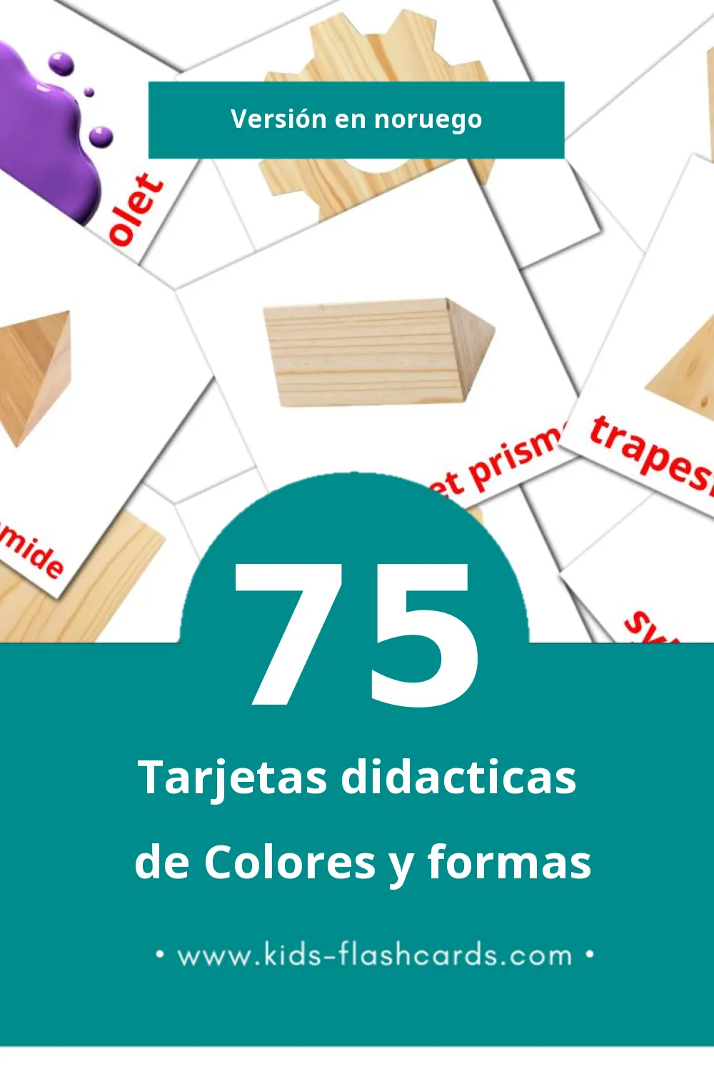 Tarjetas visuales de Farger og former para niños pequeños (75 tarjetas en Noruego)