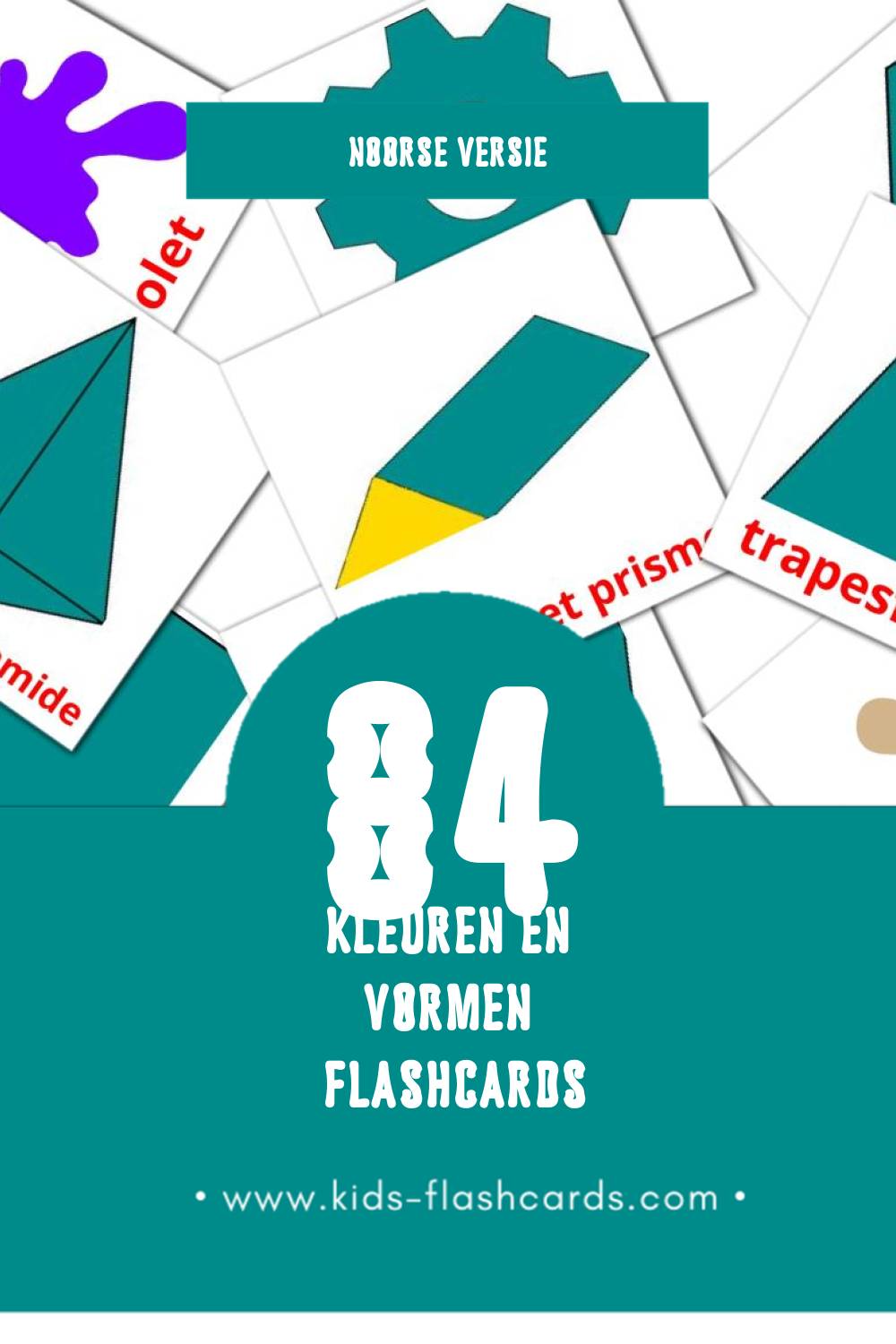 Visuele Farger og former Flashcards voor Kleuters (84 kaarten in het Noors)
