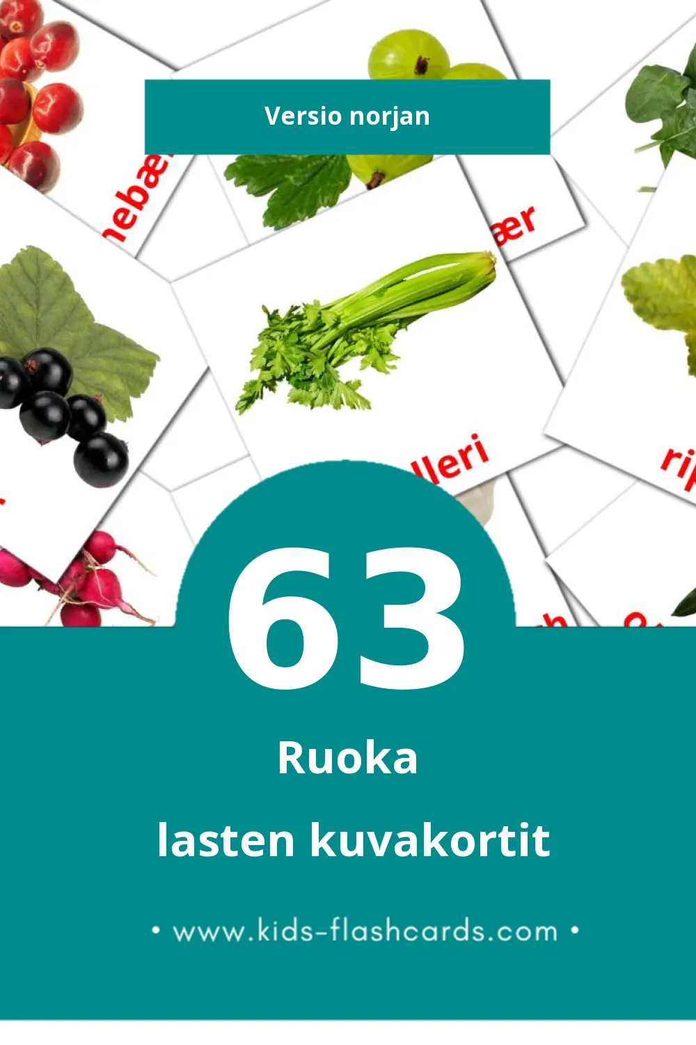 Mat lasten kuvakortit pikkulapsille (63 korttia Norjanksi)