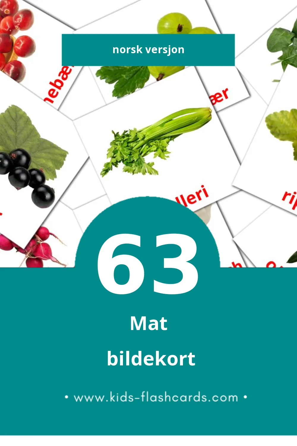 Visuelle Mat bildekort for småbarn (63 kort på Norsk)