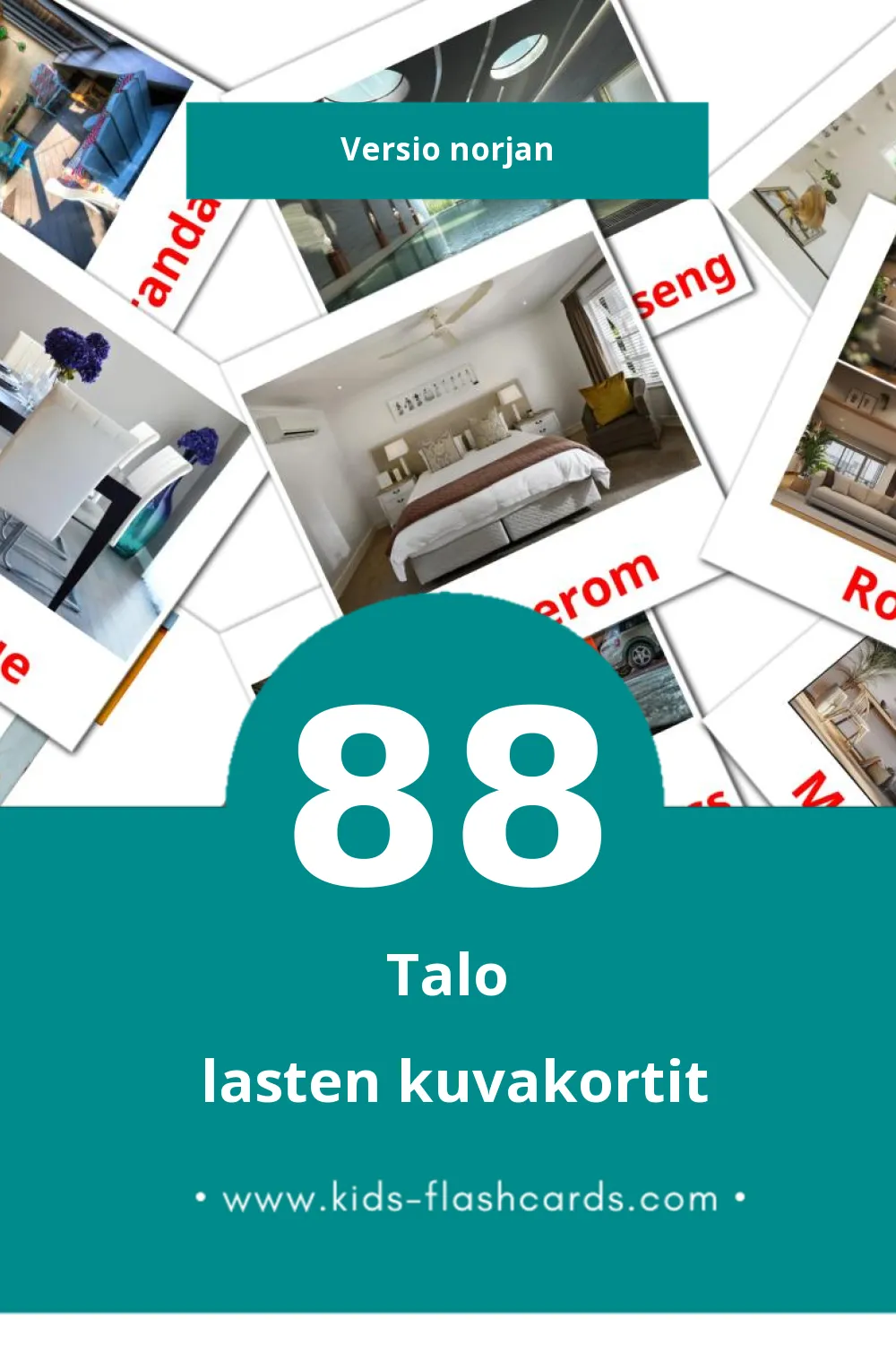 Hjem lasten kuvakortit pikkulapsille (88 korttia Norjanksi)