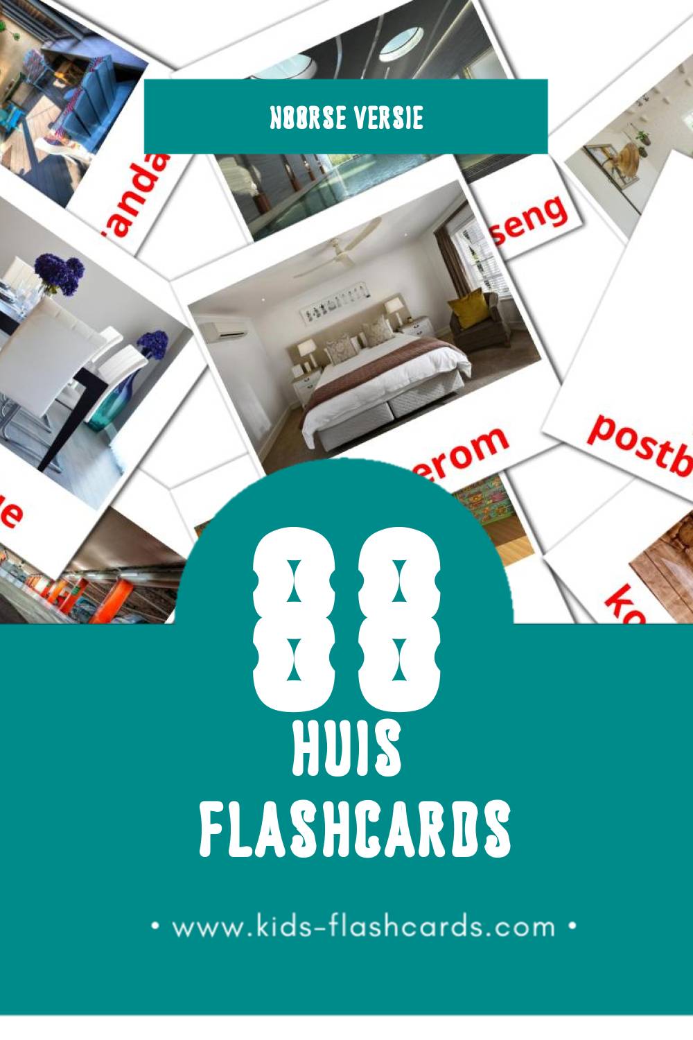 Visuele Hjem Flashcards voor Kleuters (88 kaarten in het Noors)