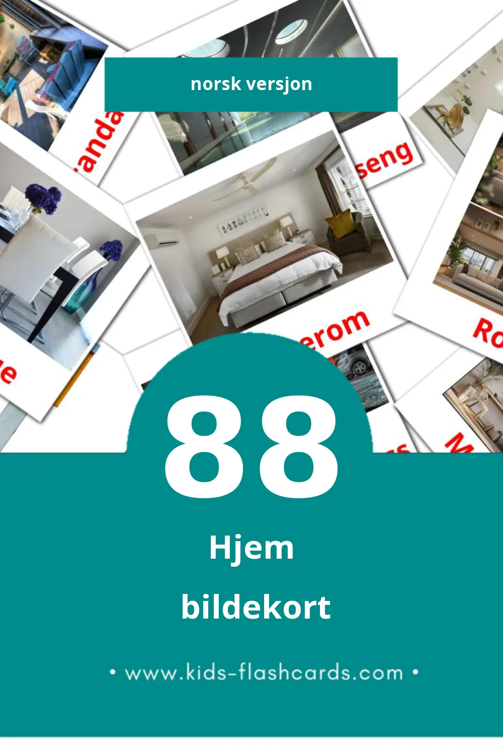 Visuelle Hjem bildekort for småbarn (88 kort på Norsk)
