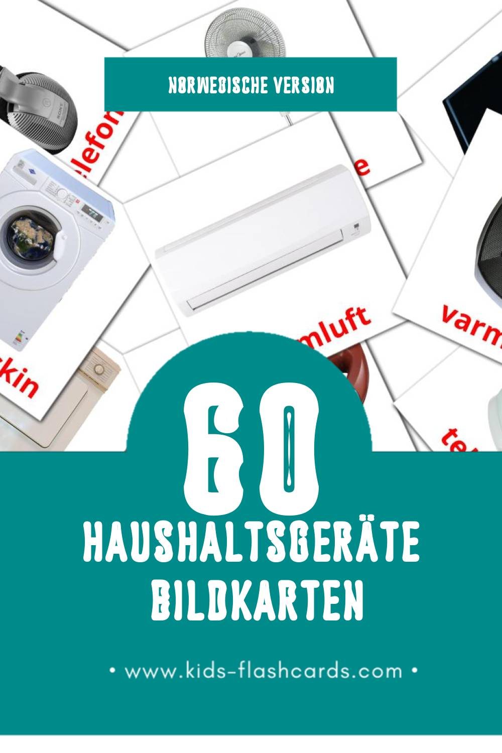 Visual Husholdningsapparater Flashcards für Kleinkinder (60 Karten in Norwegisch)