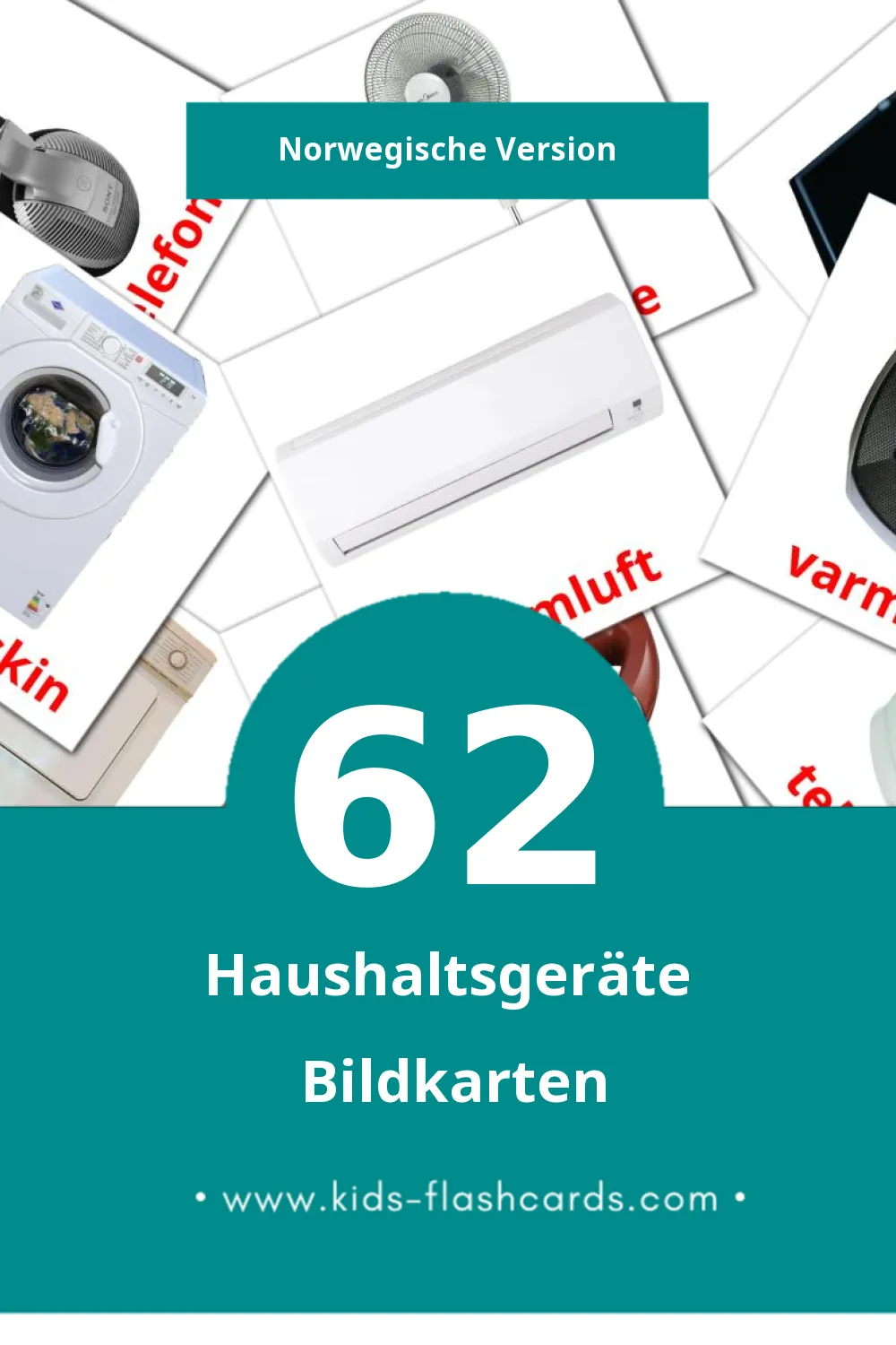 Visual Husholdningsapparater Flashcards für Kleinkinder (62 Karten in Norwegisch)