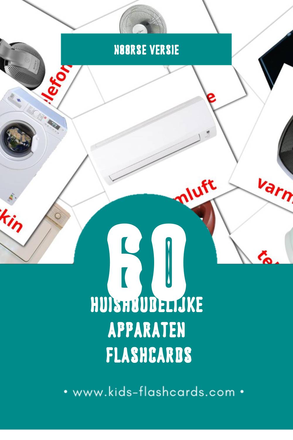 Visuele Husholdningsapparater Flashcards voor Kleuters (60 kaarten in het Noors)