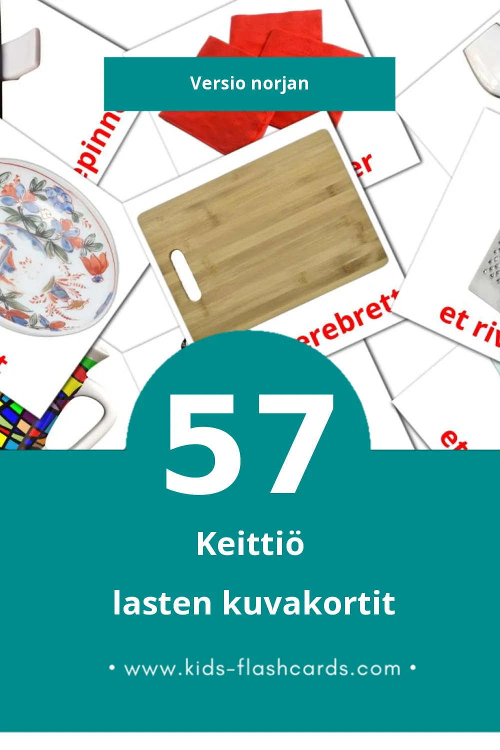Kjøkken lasten kuvakortit pikkulapsille (57 korttia Norjanksi)