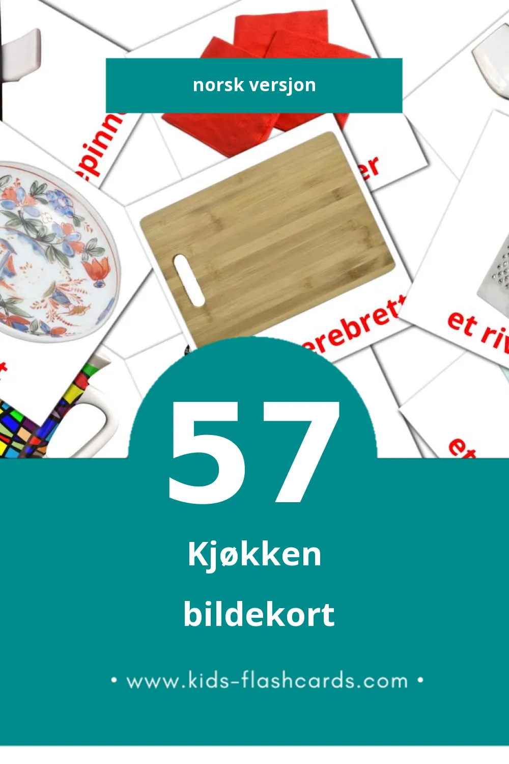 Visuelle Kjøkken bildekort for småbarn (57 kort på Norsk)