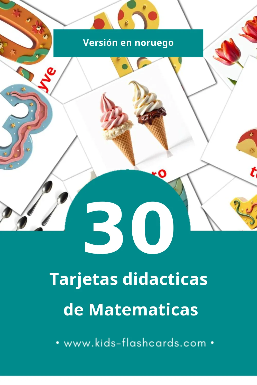 Tarjetas visuales de Matematikk para niños pequeños (30 tarjetas en Noruego)