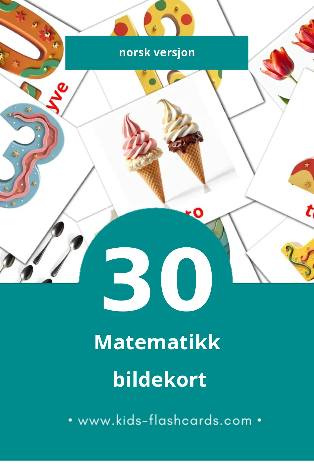 Visuelle Matematikk bildekort for småbarn (30 kort på Norsk)