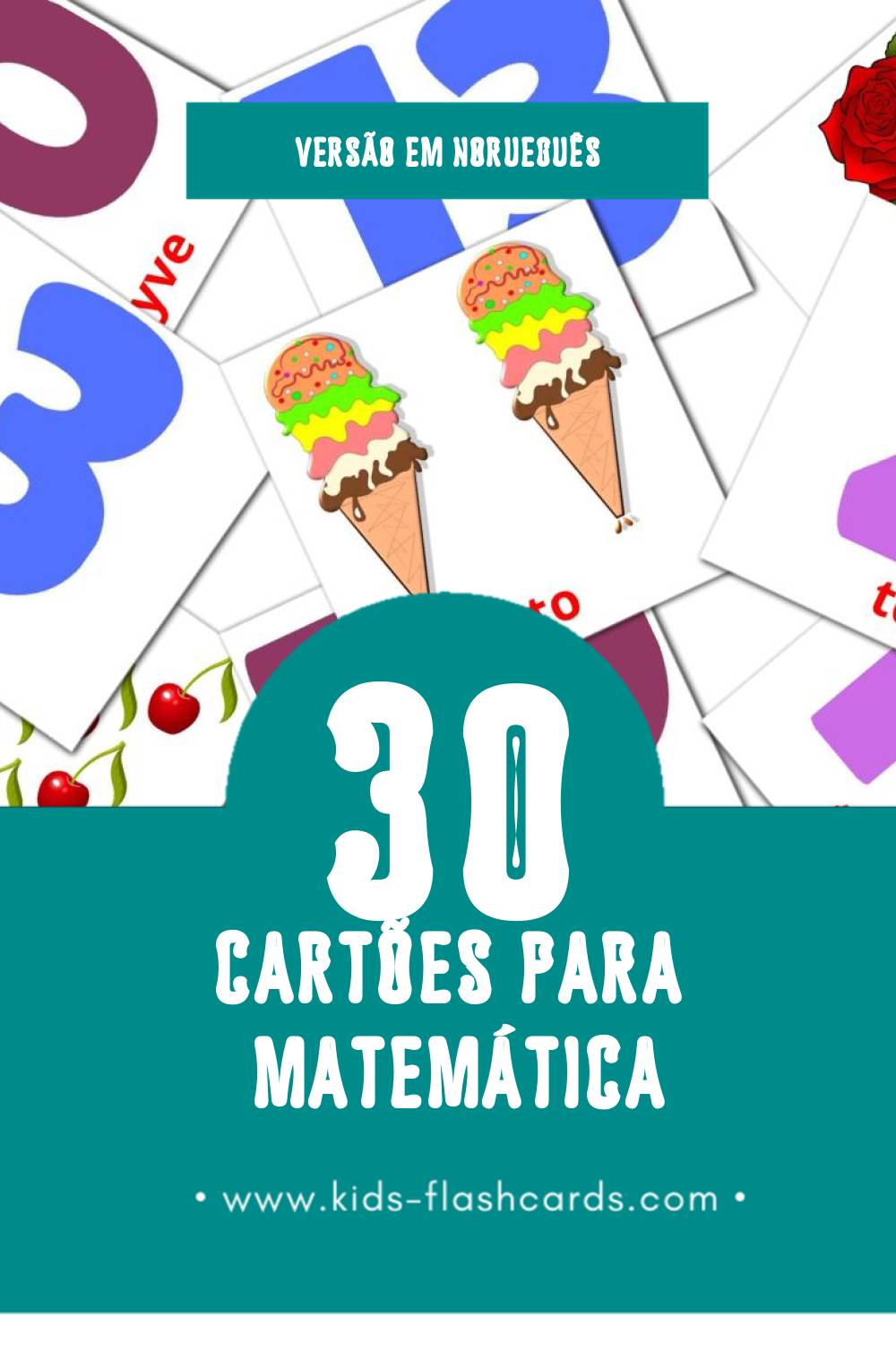 Flashcards de Matematikk Visuais para Toddlers (30 cartões em Norueguês)