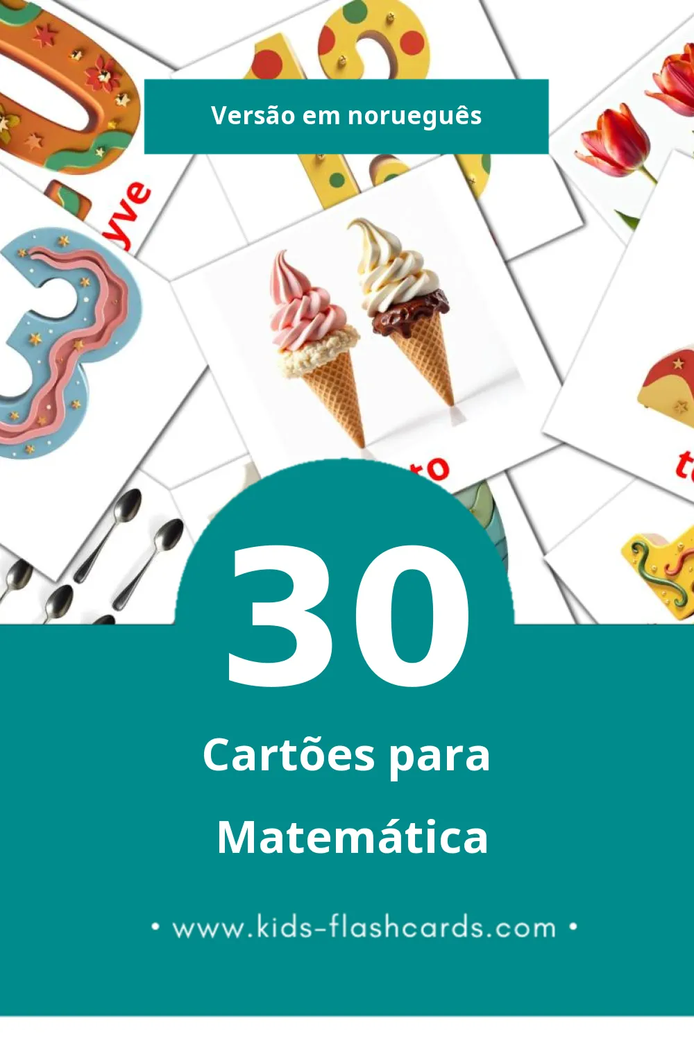 Flashcards de Matematikk Visuais para Toddlers (30 cartões em Norueguês)