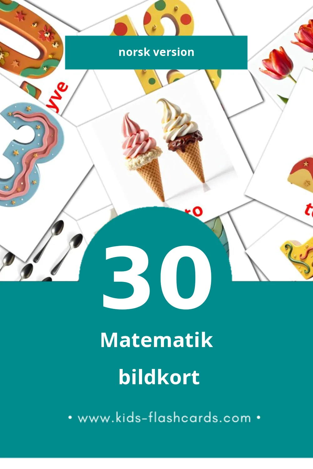 Visuella Matematikk för småbarn (30 bildkort för barn på Norsk)