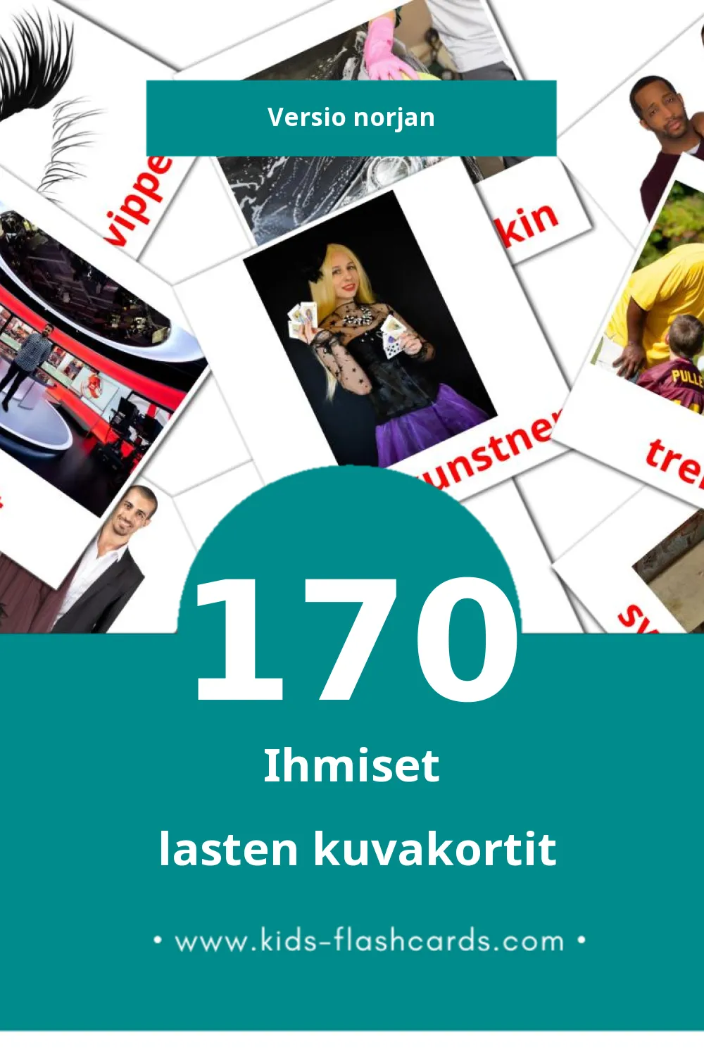 Mennesker lasten kuvakortit pikkulapsille (170 korttia Norjanksi)