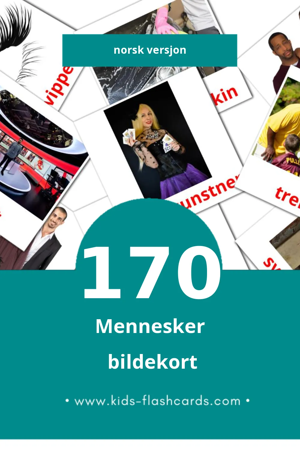 Visuelle Mennesker bildekort for småbarn (170 kort på Norsk)