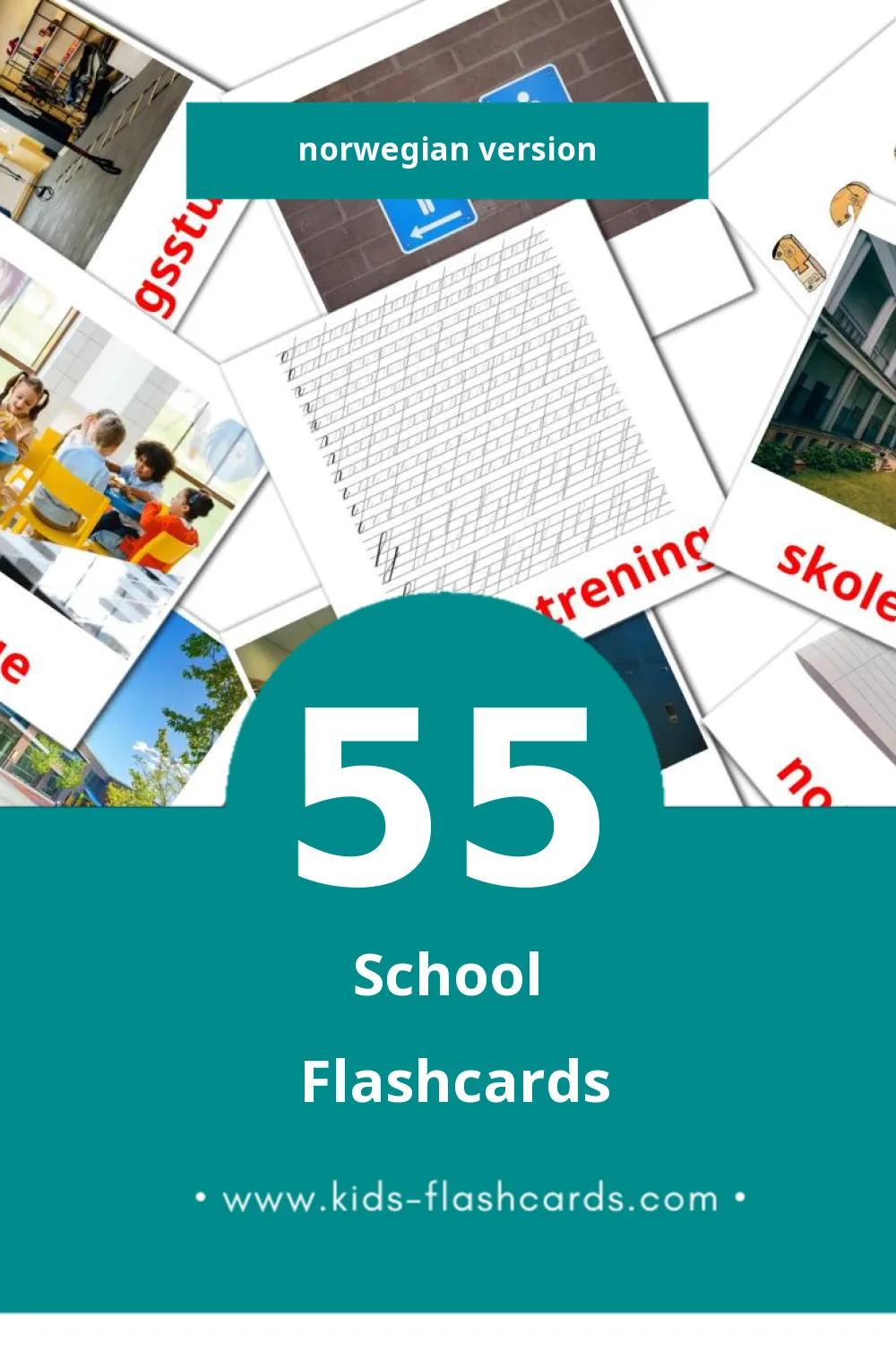 Visual Skole Flashcards for Toddlers (55 cards in Norwegian)