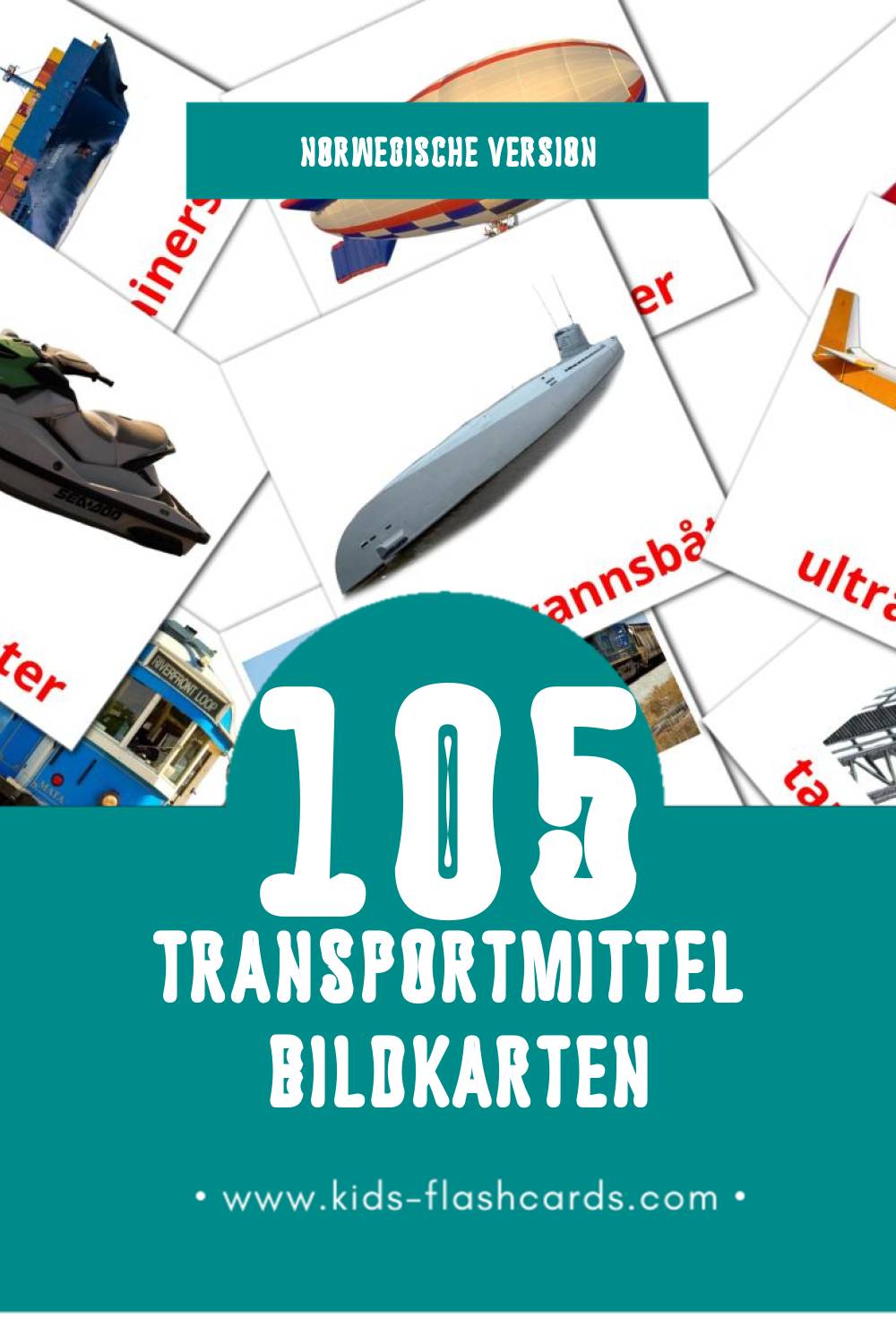Visual Transportere Flashcards für Kleinkinder (105 Karten in Norwegisch)