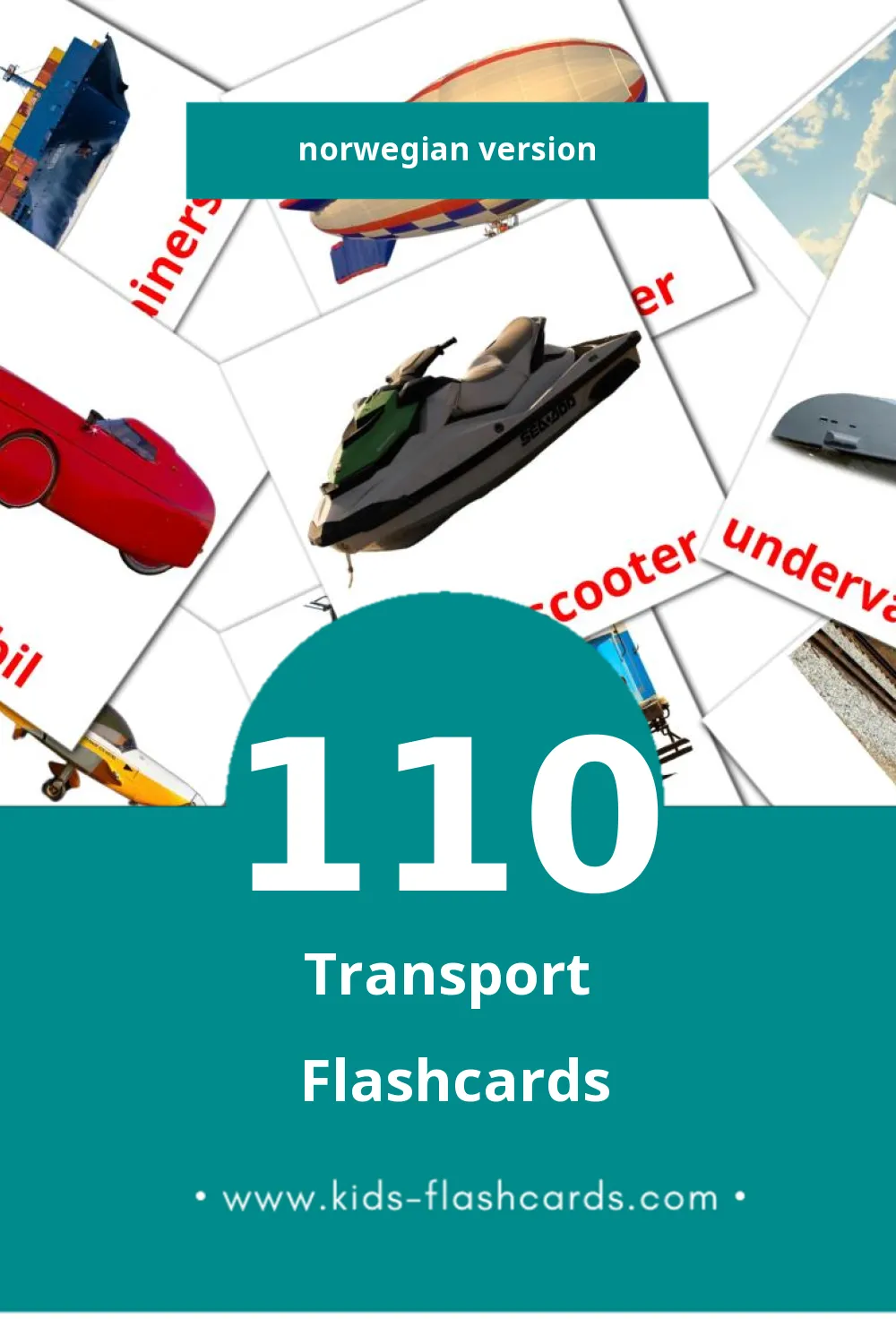 Visual Transportere Flashcards for Toddlers (110 cards in Norwegian)