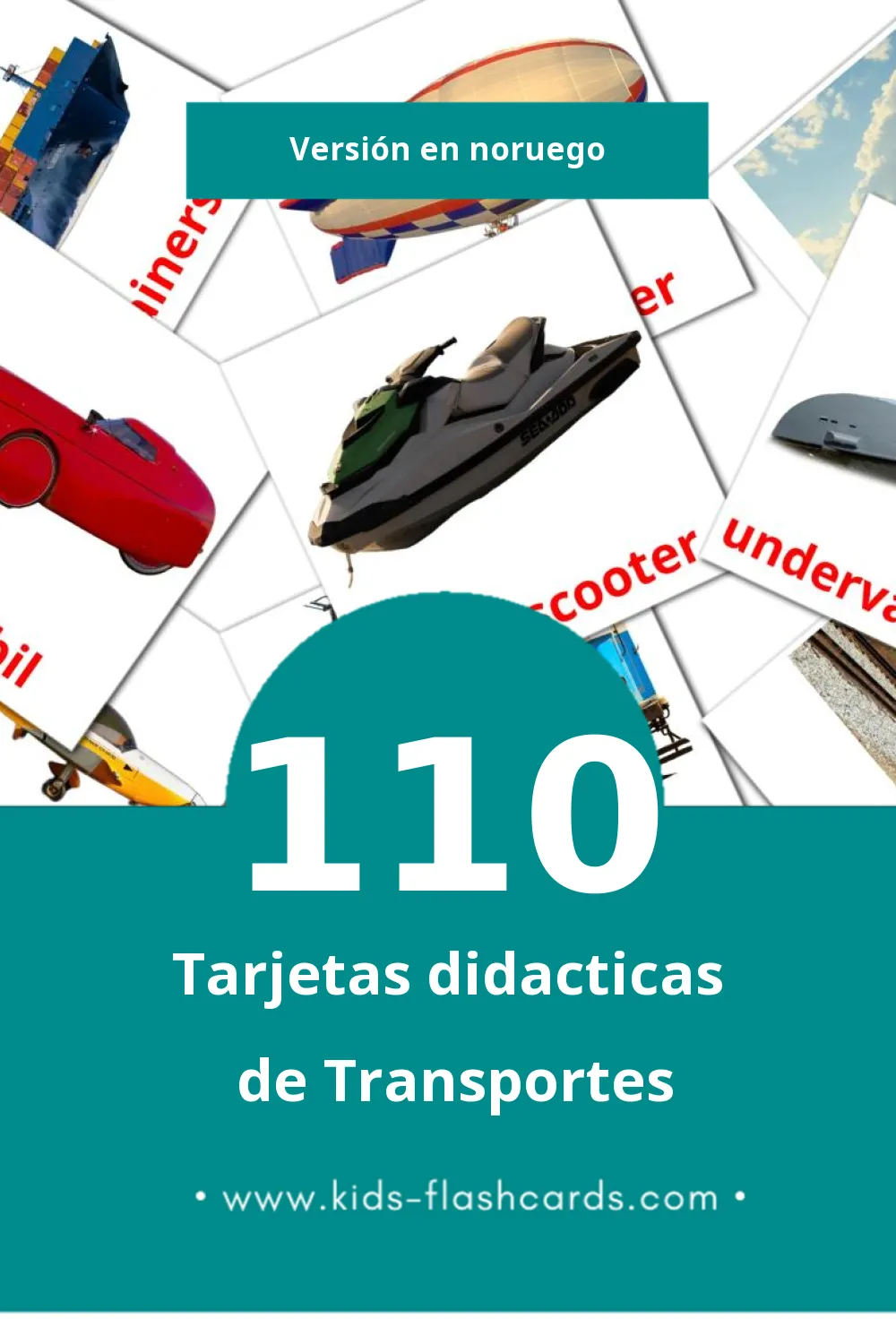 Tarjetas visuales de Transportere para niños pequeños (110 tarjetas en Noruego)