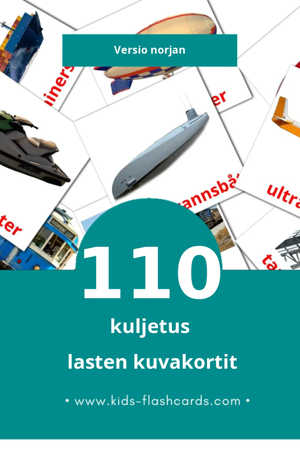 Transportere lasten kuvakortit pikkulapsille (110 korttia Norjanksi)