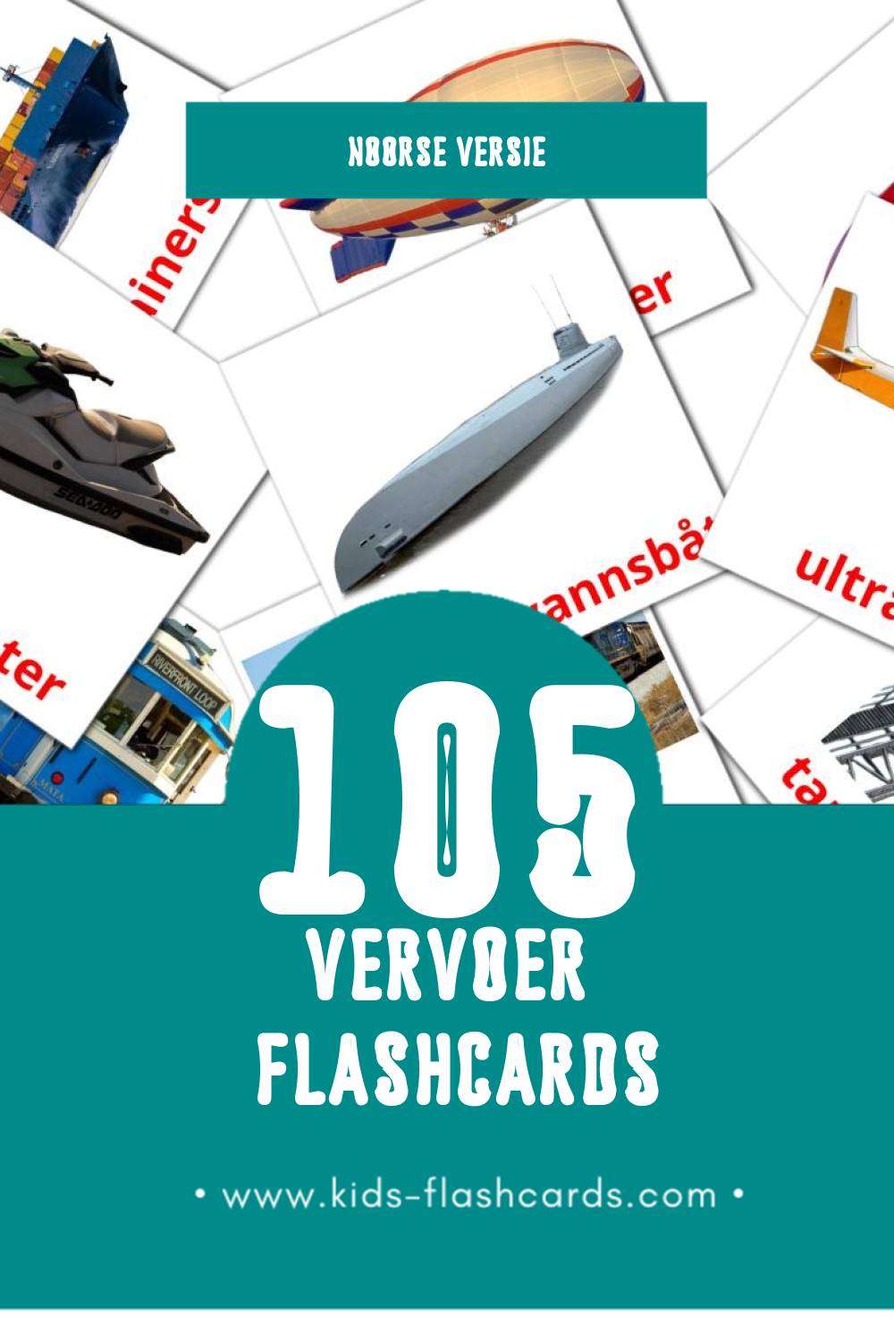 Visuele Transportere Flashcards voor Kleuters (105 kaarten in het Noors)