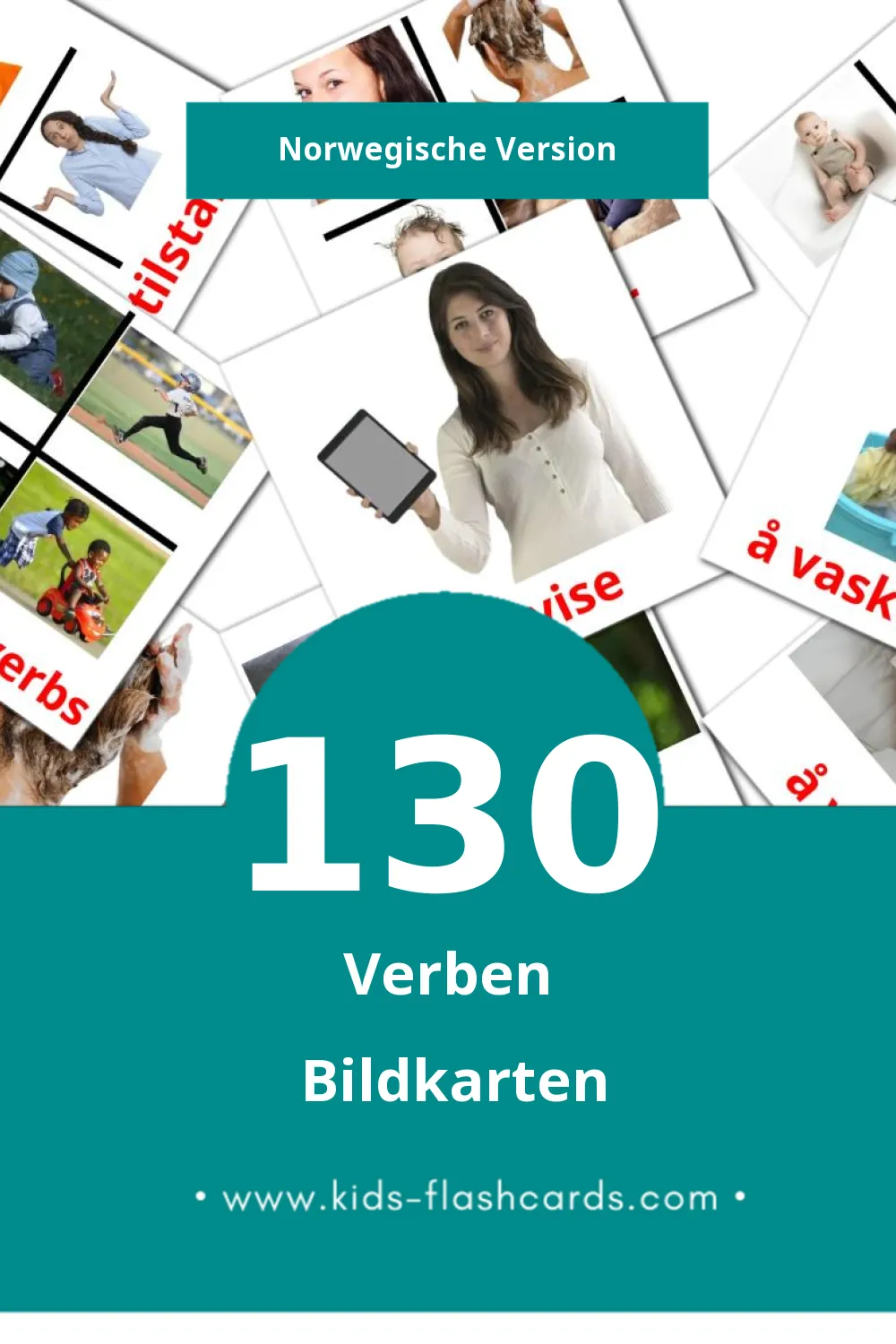 Visual Verb Flashcards für Kleinkinder (130 Karten in Norwegisch)