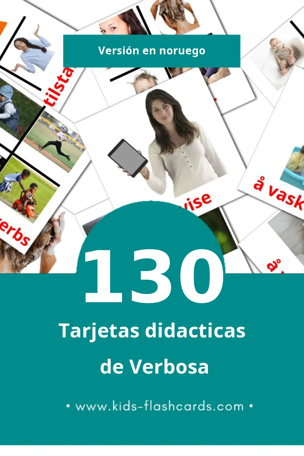 Tarjetas visuales de Verb para niños pequeños (130 tarjetas en Noruego)